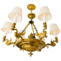 1960s Regency Style Swan Brass Chandelier