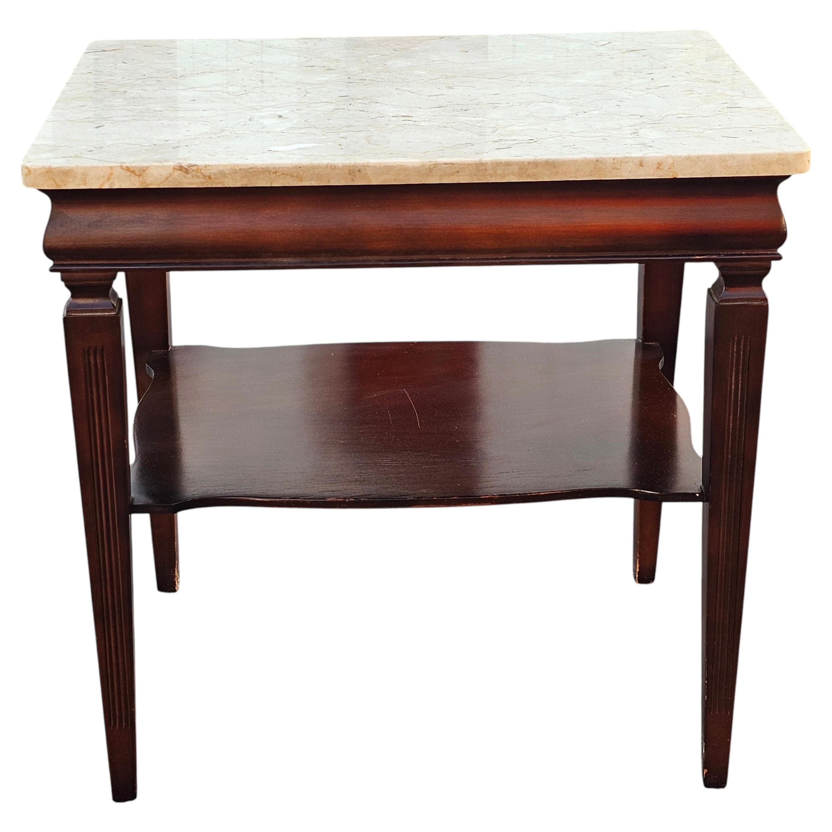 1960s Regency Style Tiered Mahogany Side Table With Marble Top For Sale