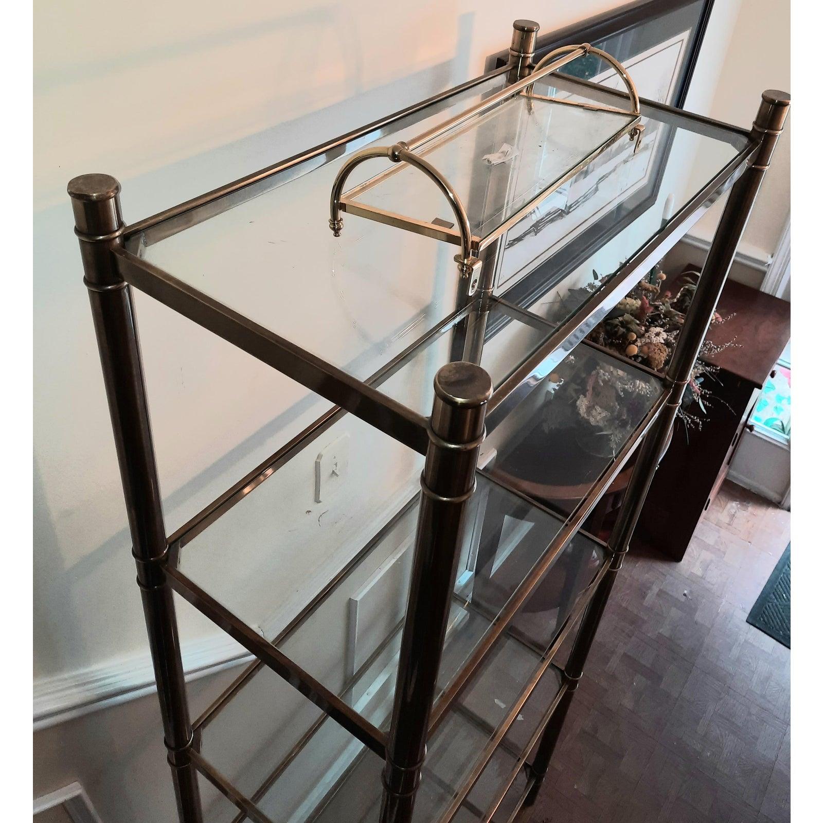 1960s Regency Style Vintage Solid Brass Etagere with Glass Shelves In Good Condition In Germantown, MD