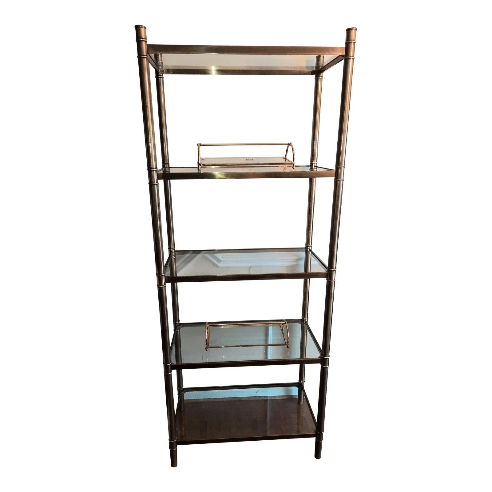 1960s Regency Style Vintage Solid Brass Etagere with Glass Shelves