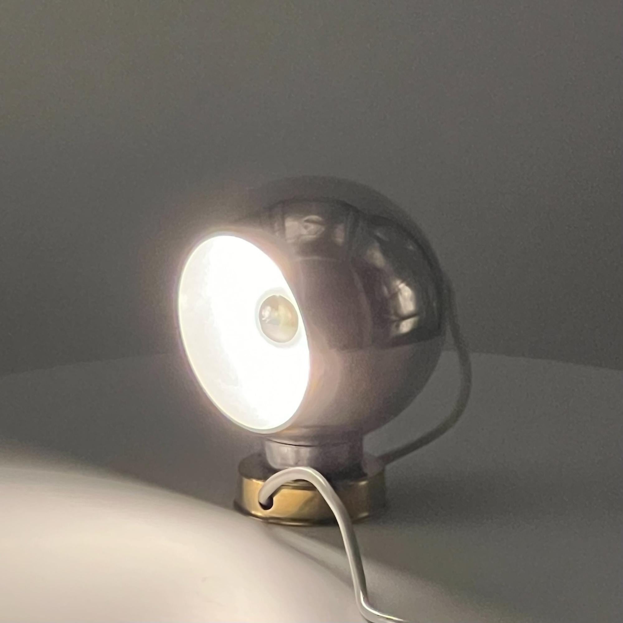 Space Age 1960s Reggiani Eyeball Lamp Brass Base Chrome Finish, Mid Century Modern Light