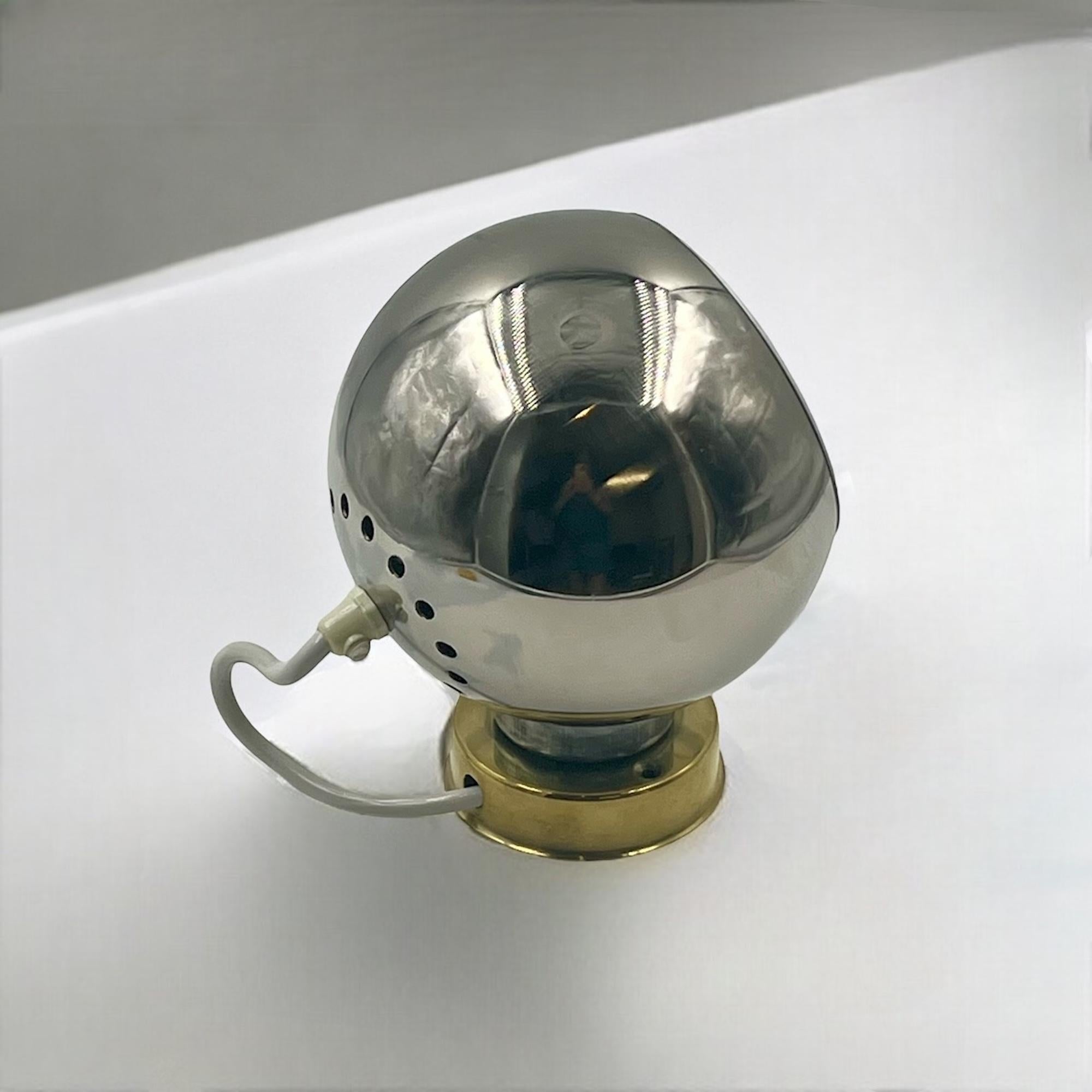 Metal 1960s Reggiani Eyeball Lamp Brass Base Chrome Finish, Mid Century Modern Light