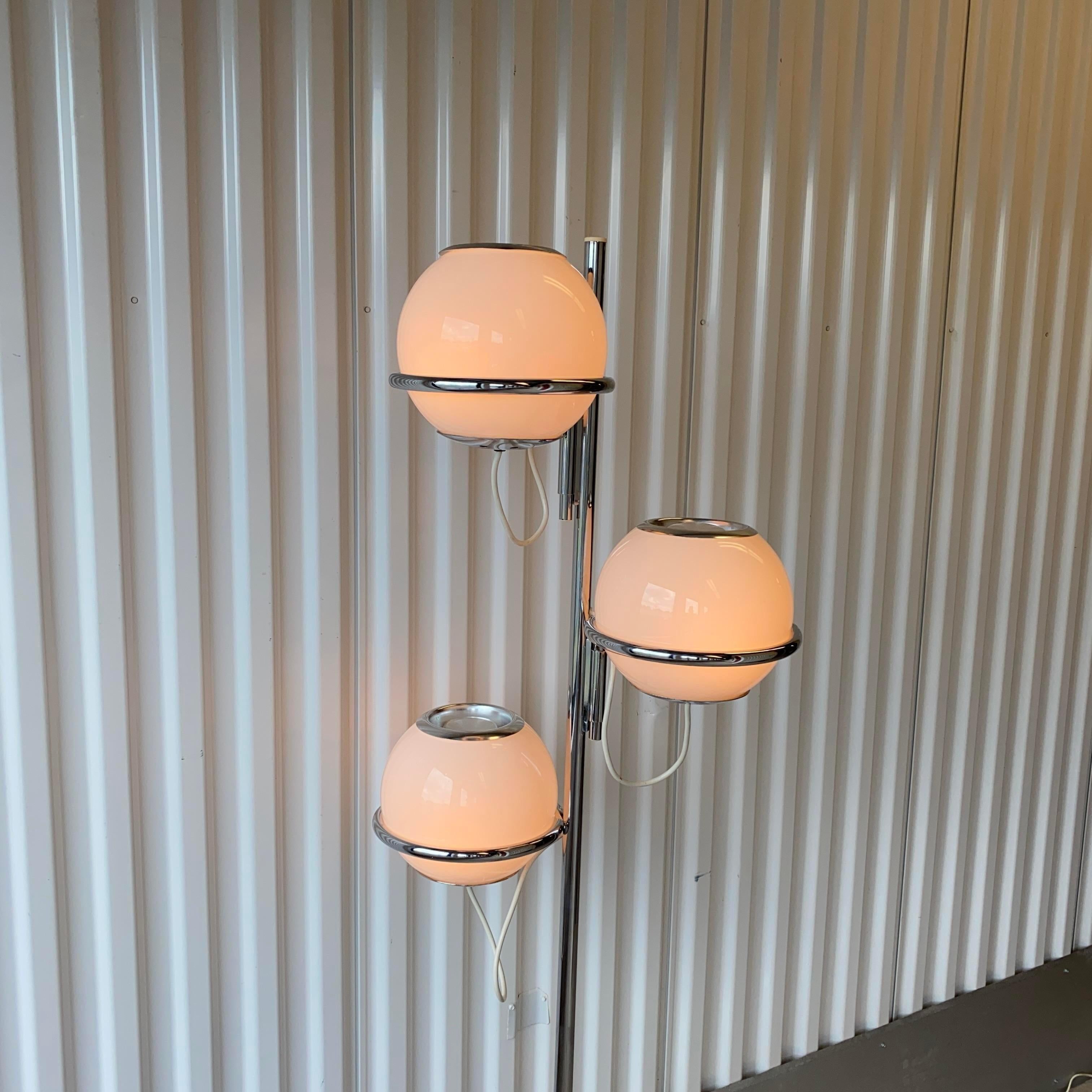 1960s, Reggiani Three Orb Chrome and Marble Floor Lamp For Sale 4