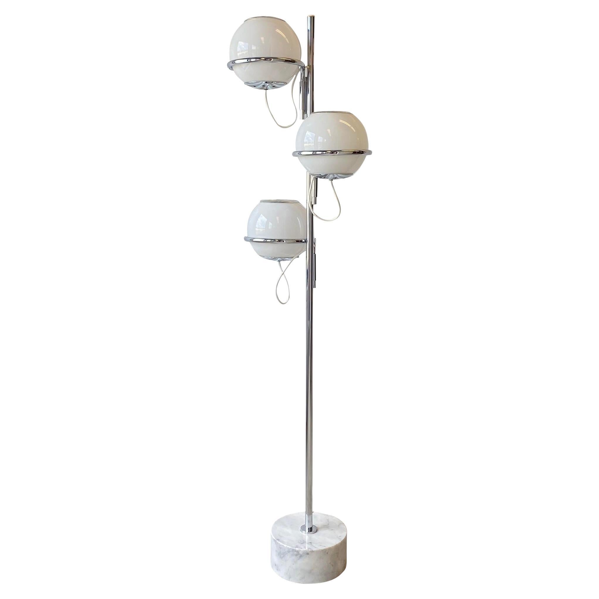 1960s, Reggiani Three Orb Chrome and Marble Floor Lamp For Sale