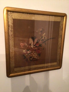 1960s Reproduction Print of Basket Filled with Flowers in Gilt Gold Frame