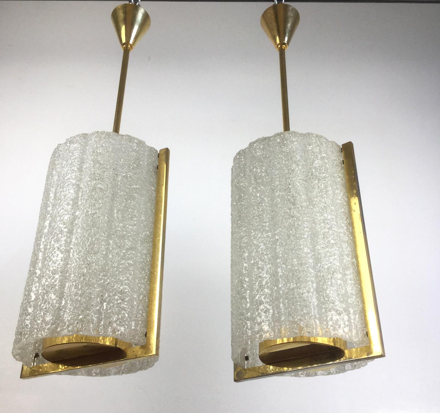 Mid-Century Modern 1960s Resin and Brass Pendant Ceiling Lights, Set of 4 For Sale