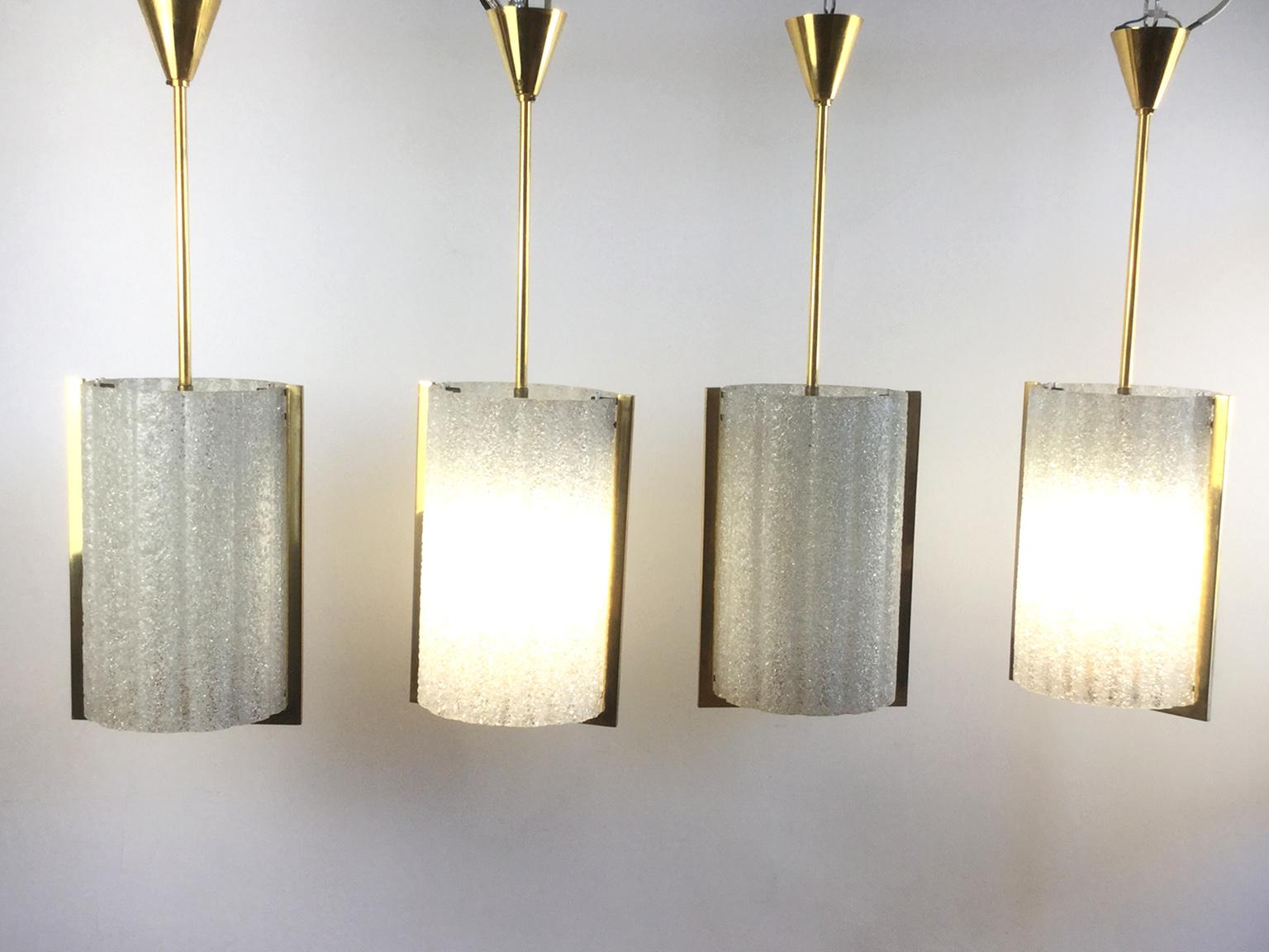 French 1960s Resin and Brass Pendant Ceiling Lights, Set of 4 For Sale