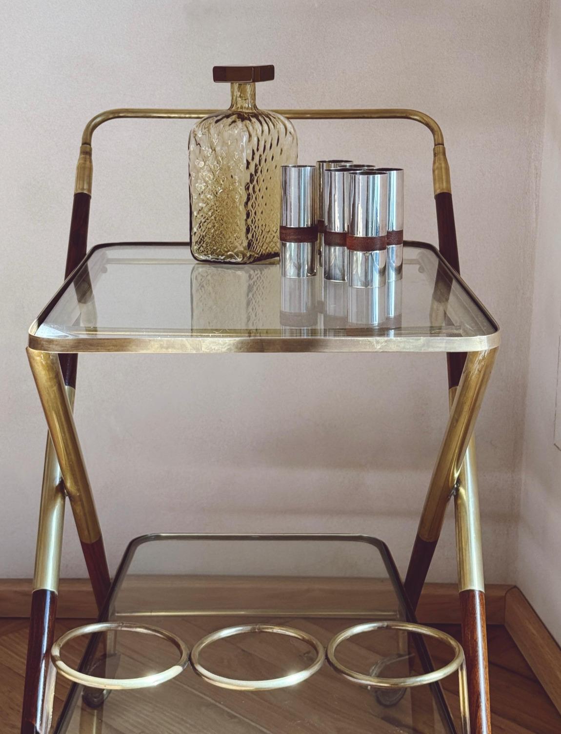 Brass 1960s Restored Cesare Lacca Drinks Trolley For Sale