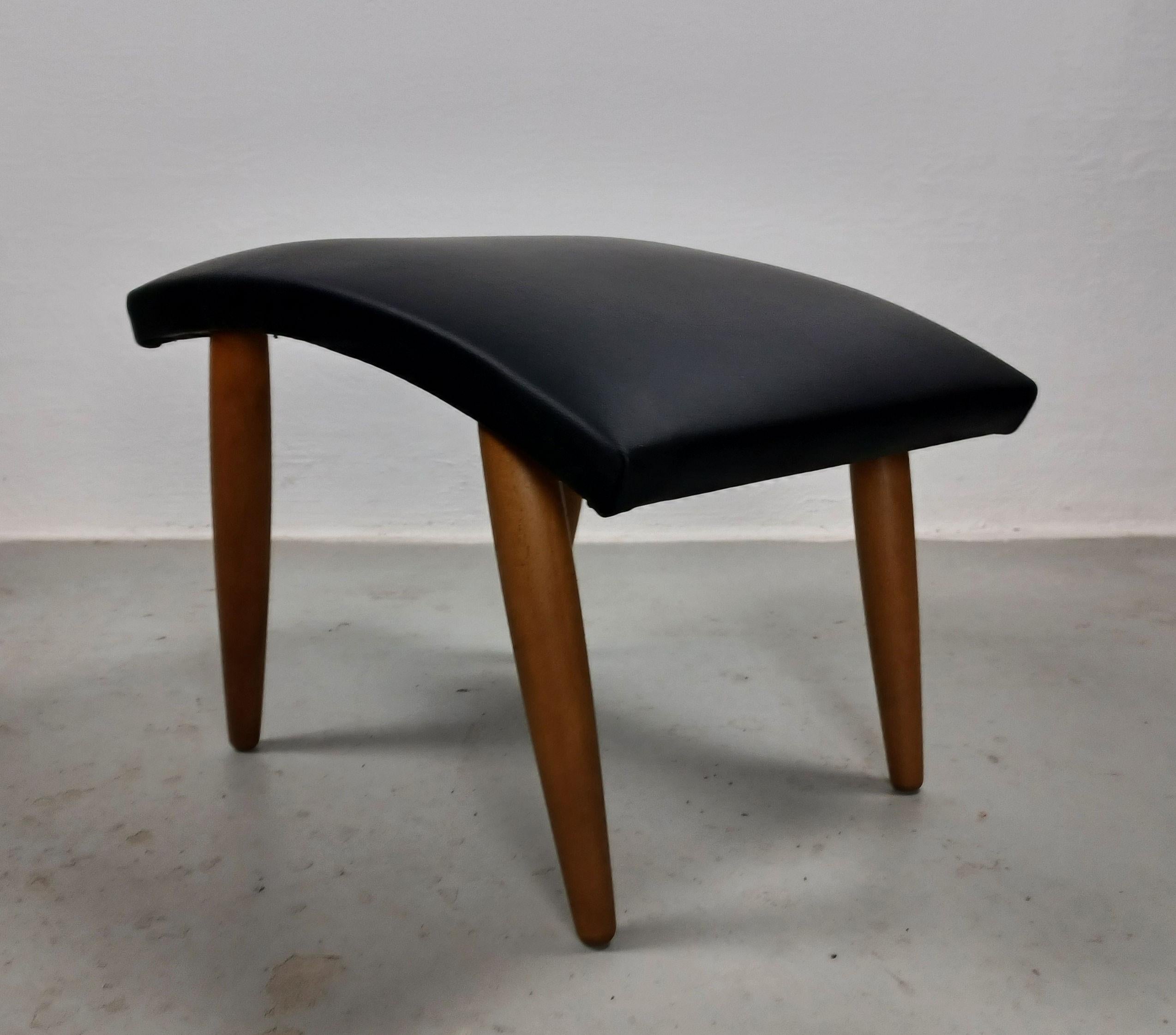 1960's, Restored Danish Footstool Reupholstered in Black Leather 3