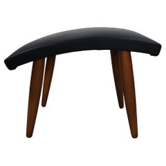 1960's, Restored Danish Footstool Reupholstered in Black Leather