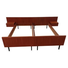 Used 1960s Restored Danish Oman Junn Teak Bed with Integrated Nightstands