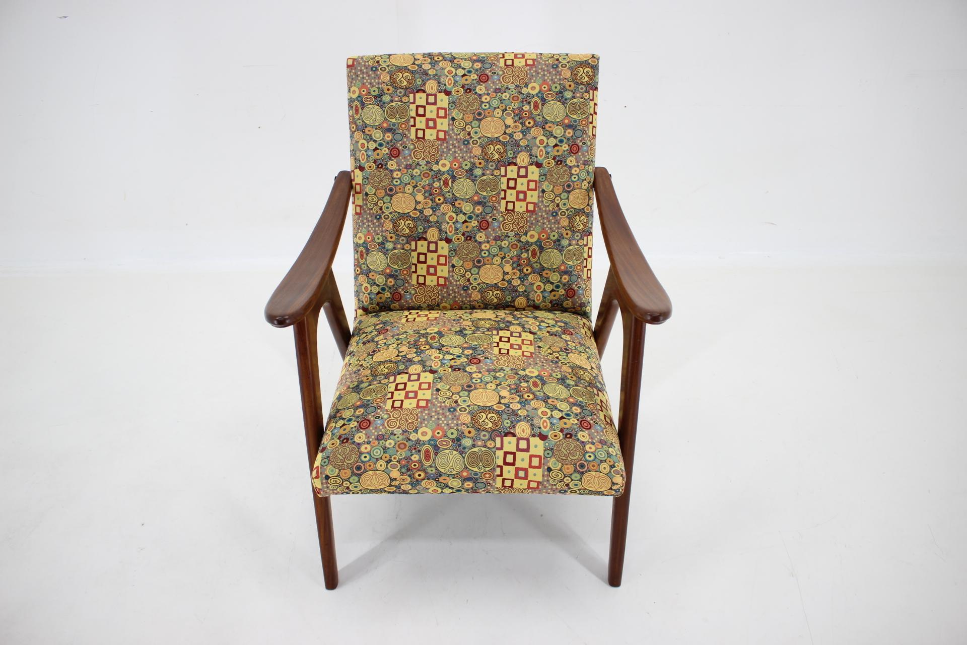 Fabric 1960s Restored Danish Teak Armchair For Sale