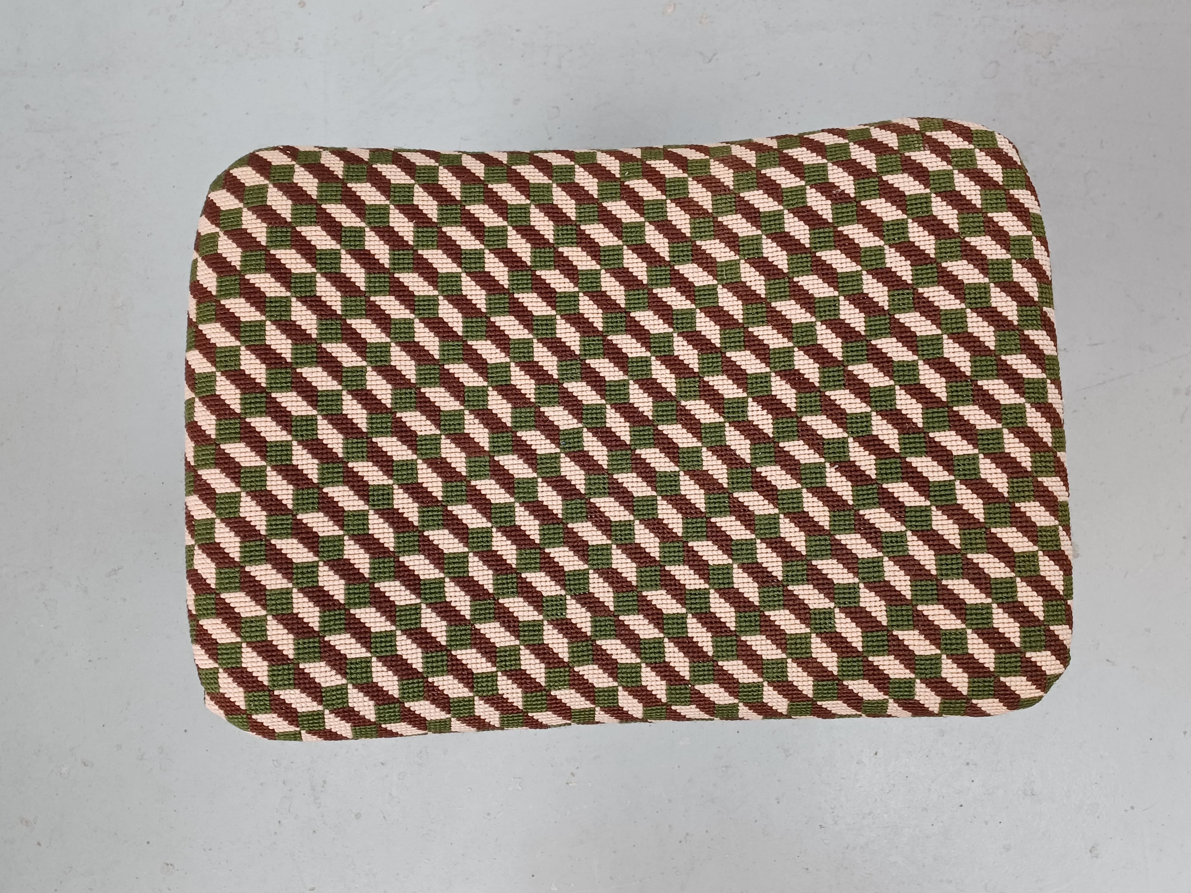 1960s, Restored Danish Teak Footstool with Handmade Cross Stitch Embroidery In Good Condition In Knebel, DK