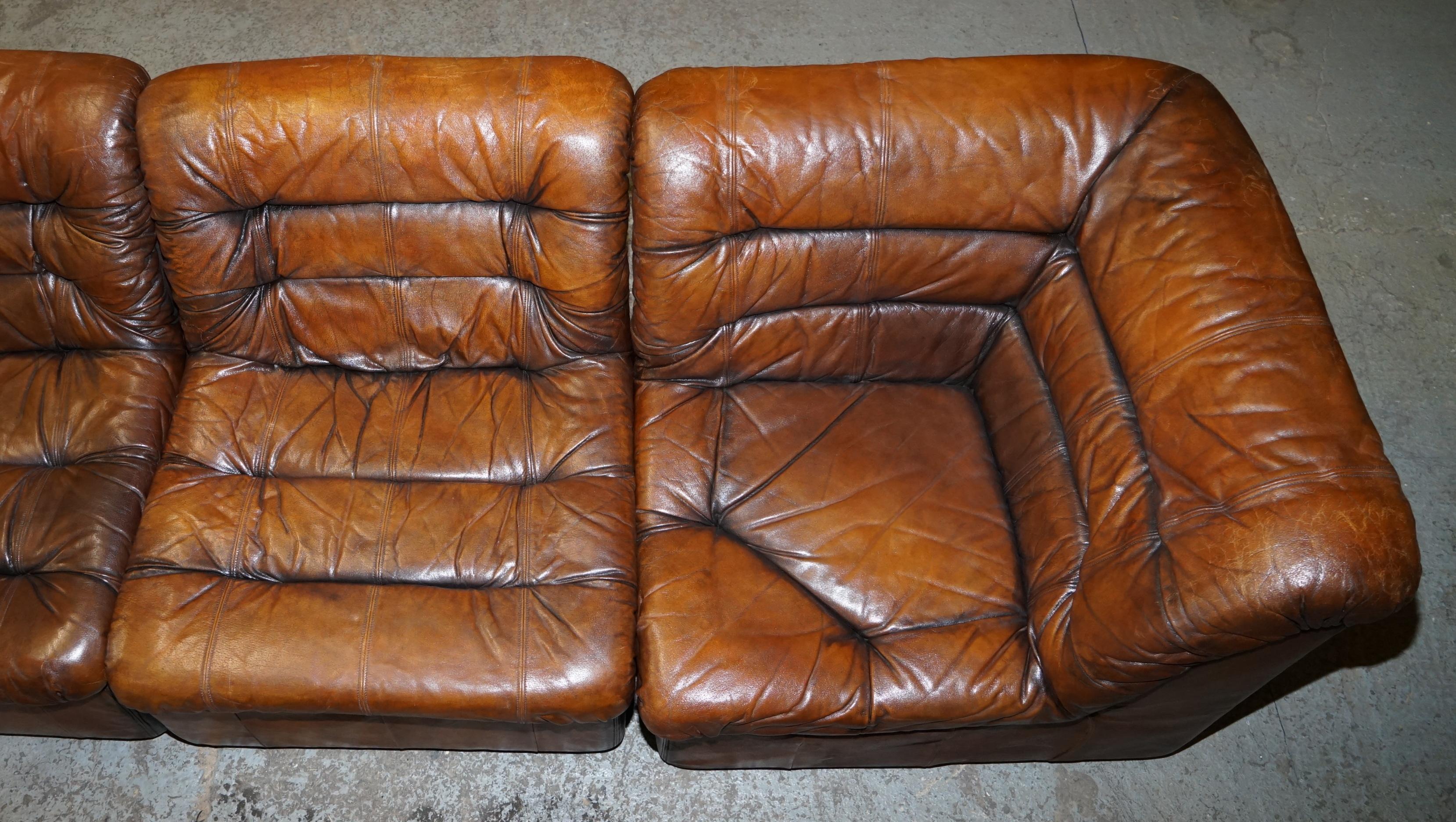 1960's Restored De Sede Modular Ds Br Brown Leather Corner Sofa Armchair Suite 1