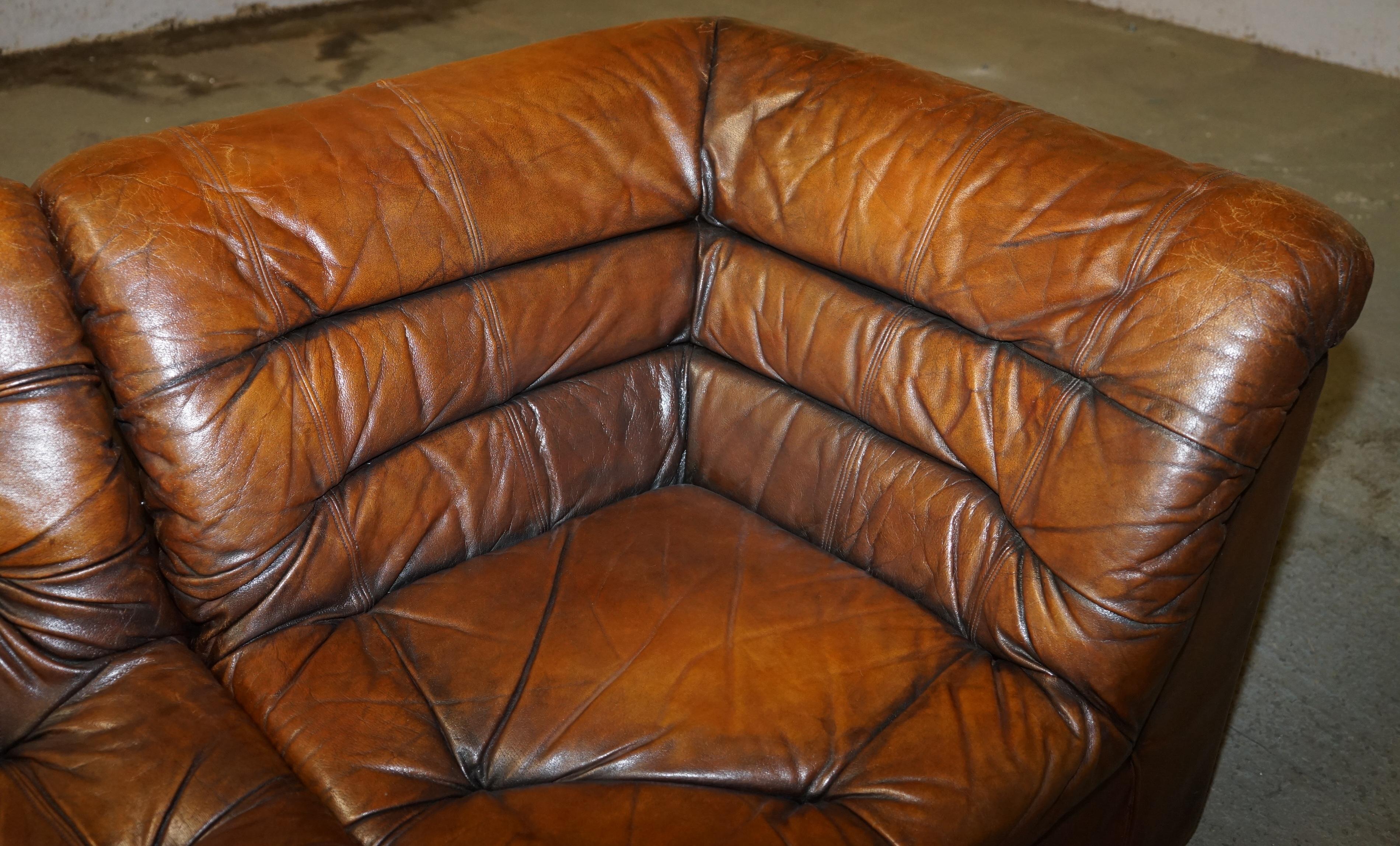 1960's Restored De Sede Modular Ds Br Brown Leather Corner Sofa Armchair Suite 2