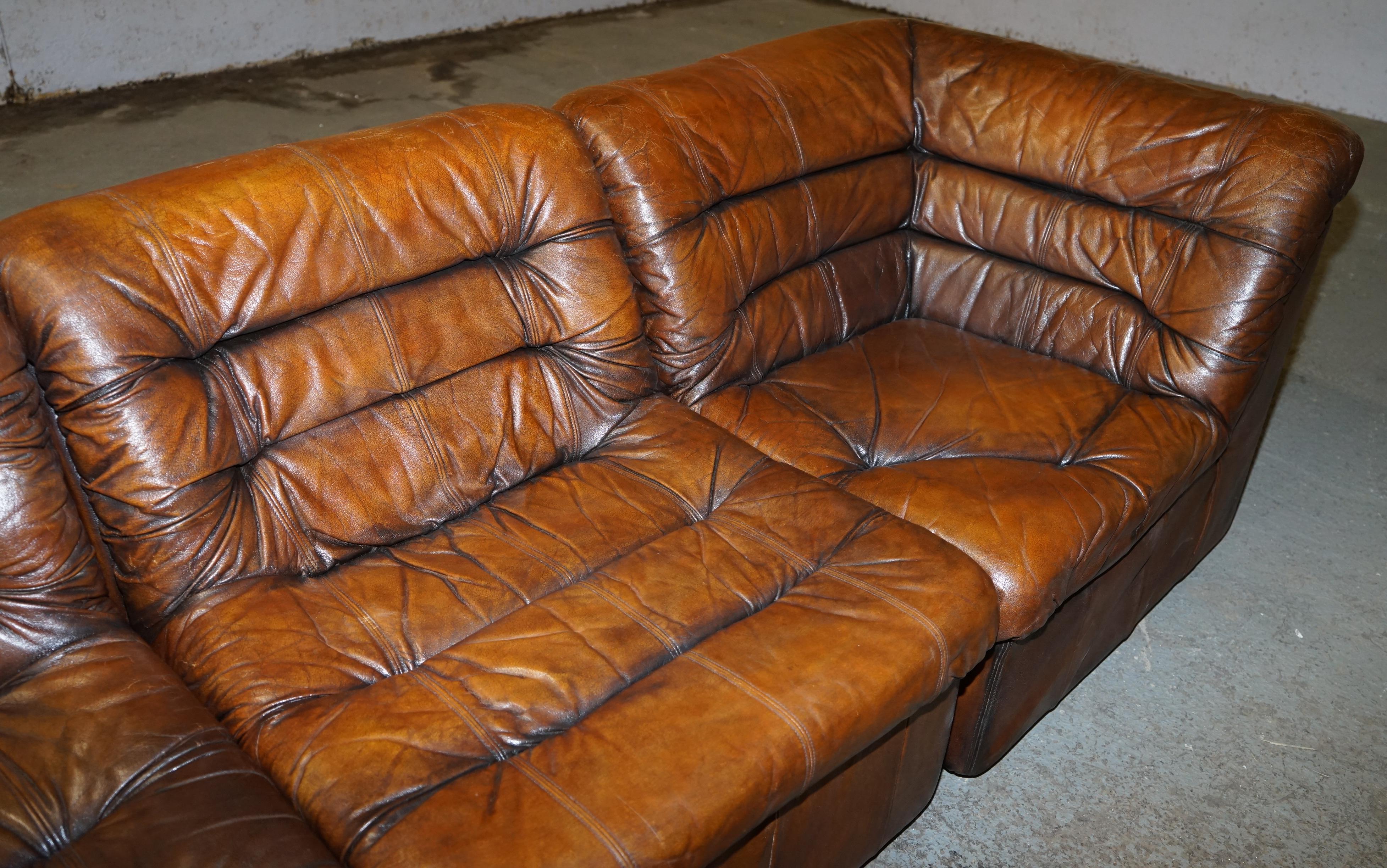 1960's Restored De Sede Modular Ds Br Brown Leather Corner Sofa Armchair Suite 3