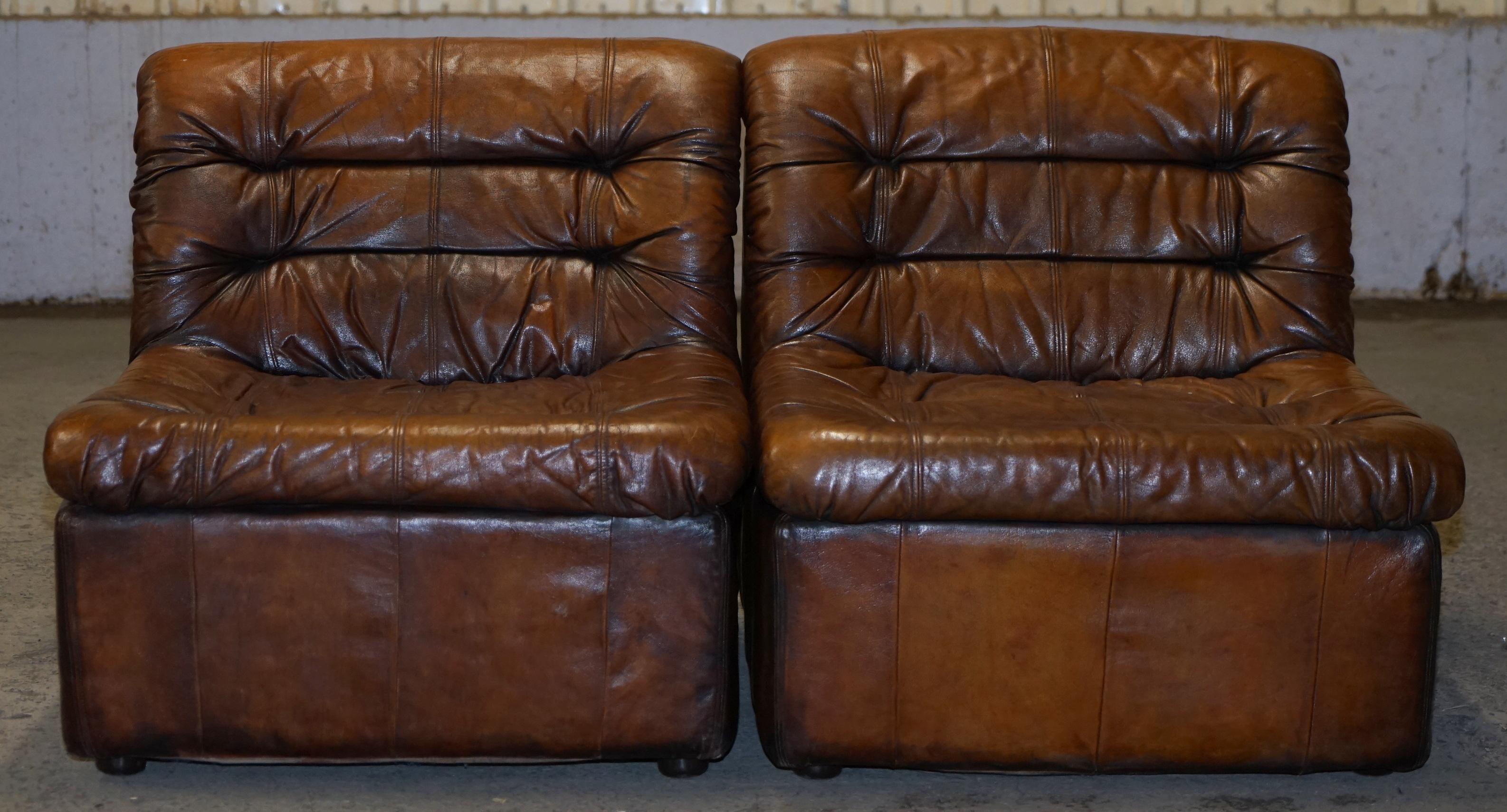 1960's Restored De Sede Modular Ds Br Brown Leather Corner Sofa Armchair Suite 4
