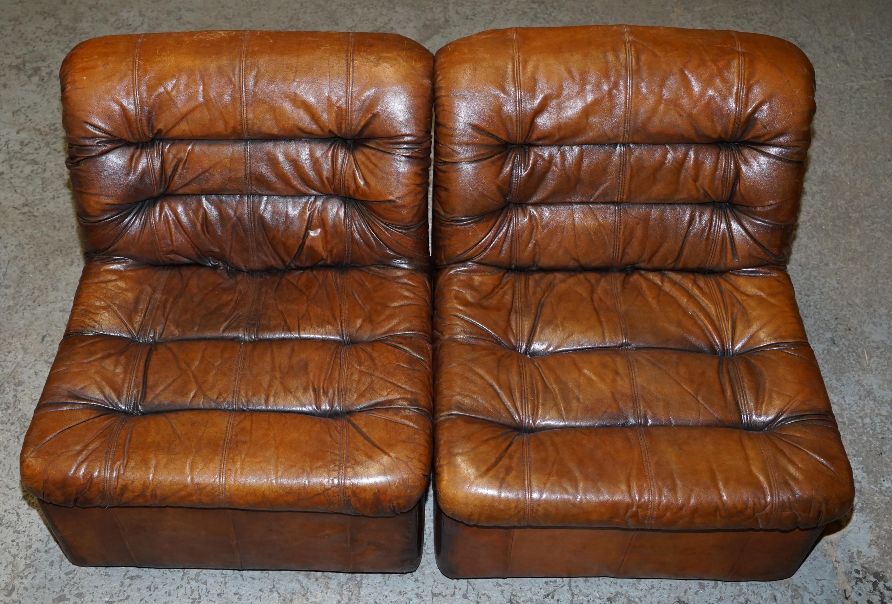 1960's Restored De Sede Modular Ds Br Brown Leather Corner Sofa Armchair Suite 5