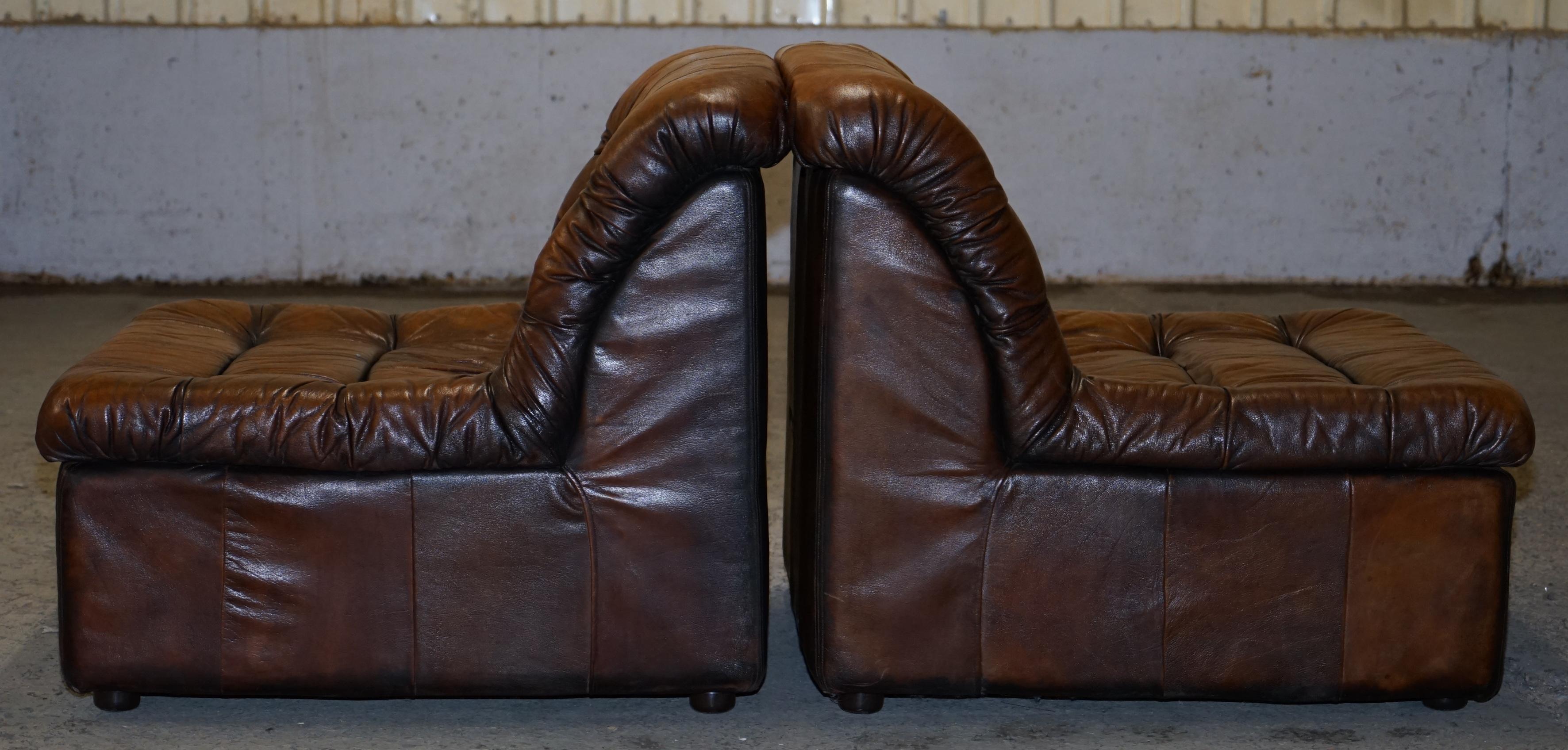 1960's Restored De Sede Modular Ds Br Brown Leather Corner Sofa Armchair Suite 6