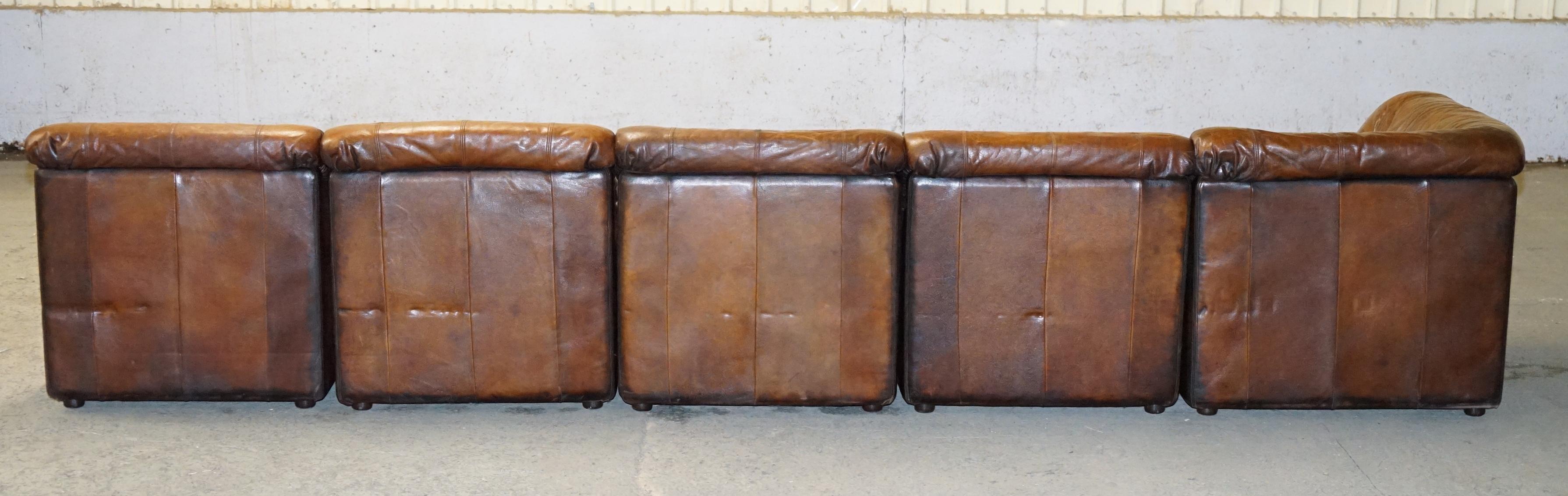 1960's Restored De Sede Modular Ds Br Brown Leather Corner Sofa Armchair Suite 7
