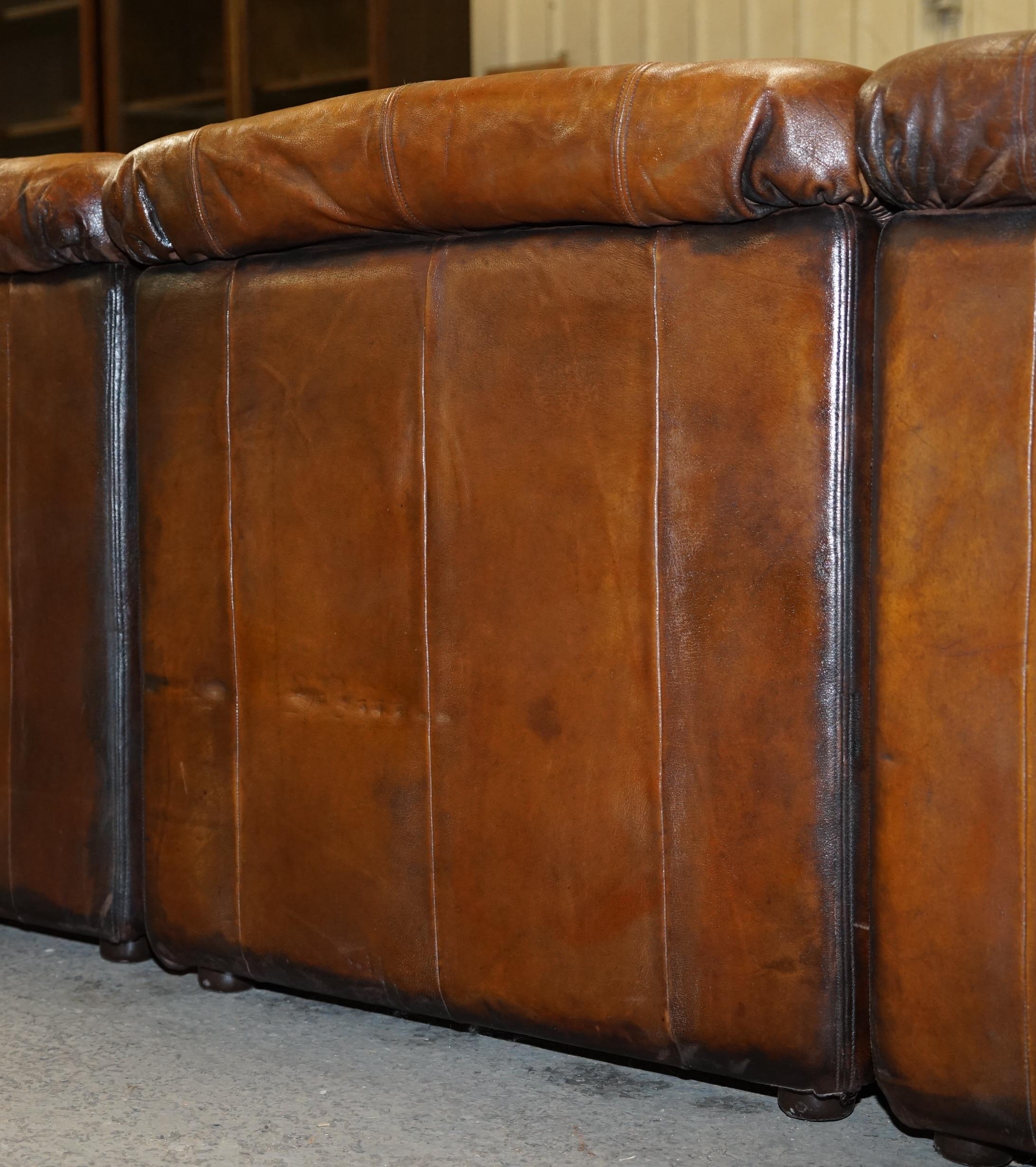 1960's Restored De Sede Modular Ds Br Brown Leather Corner Sofa Armchair Suite 9