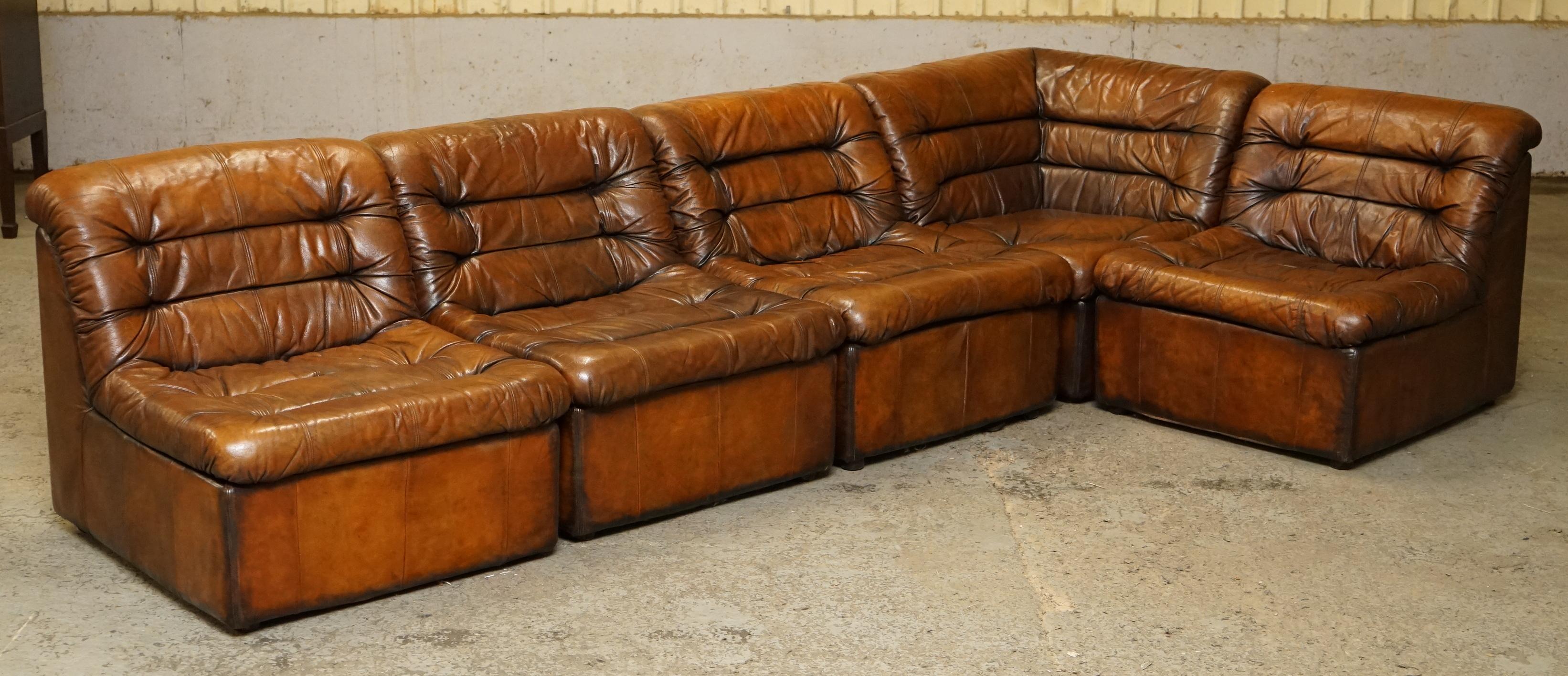 Mid-Century Modern 1960's Restored De Sede Modular Ds Br Brown Leather Corner Sofa Armchair Suite
