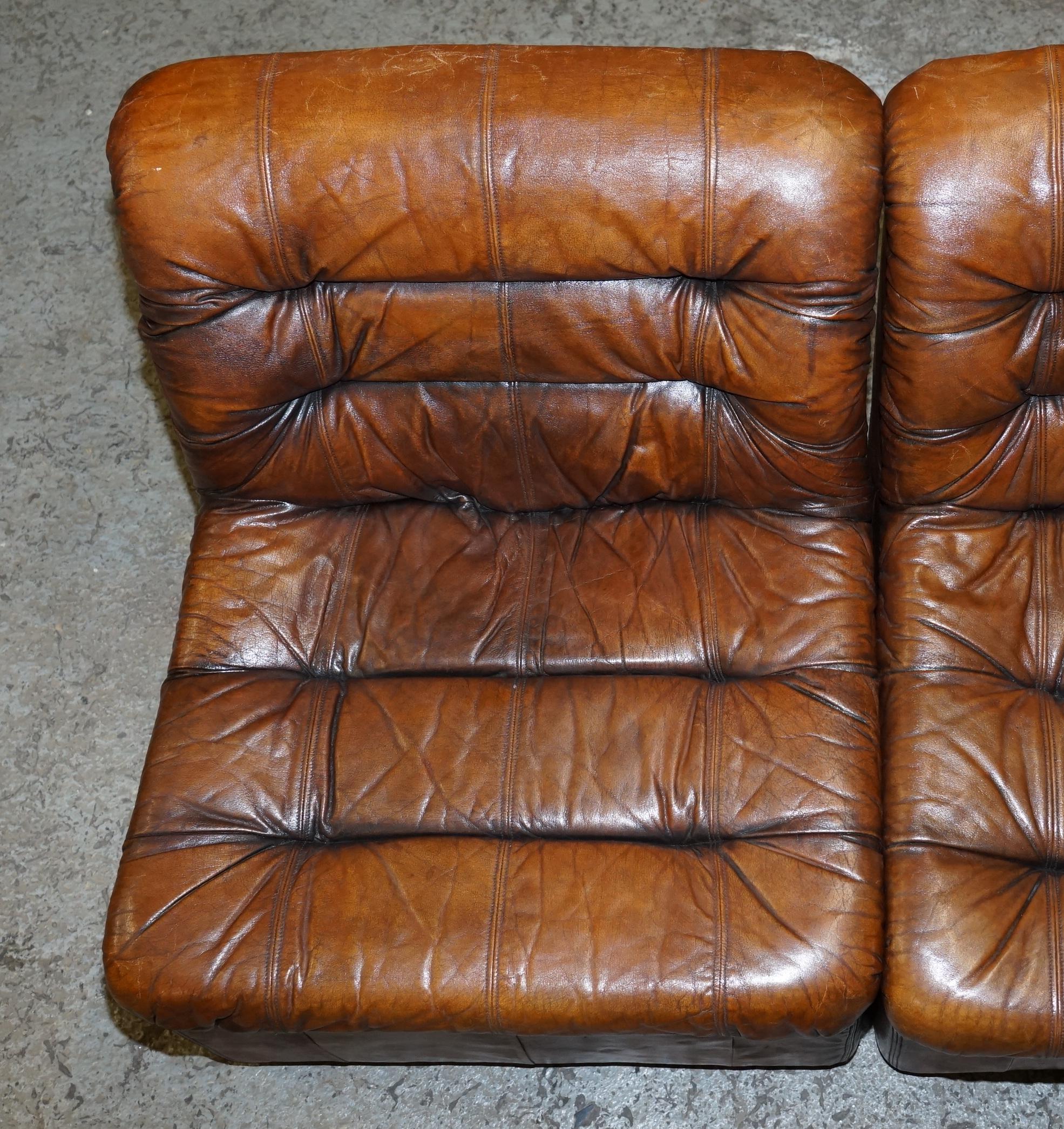 Hand-Crafted 1960's Restored De Sede Modular Ds Br Brown Leather Corner Sofa Armchair Suite