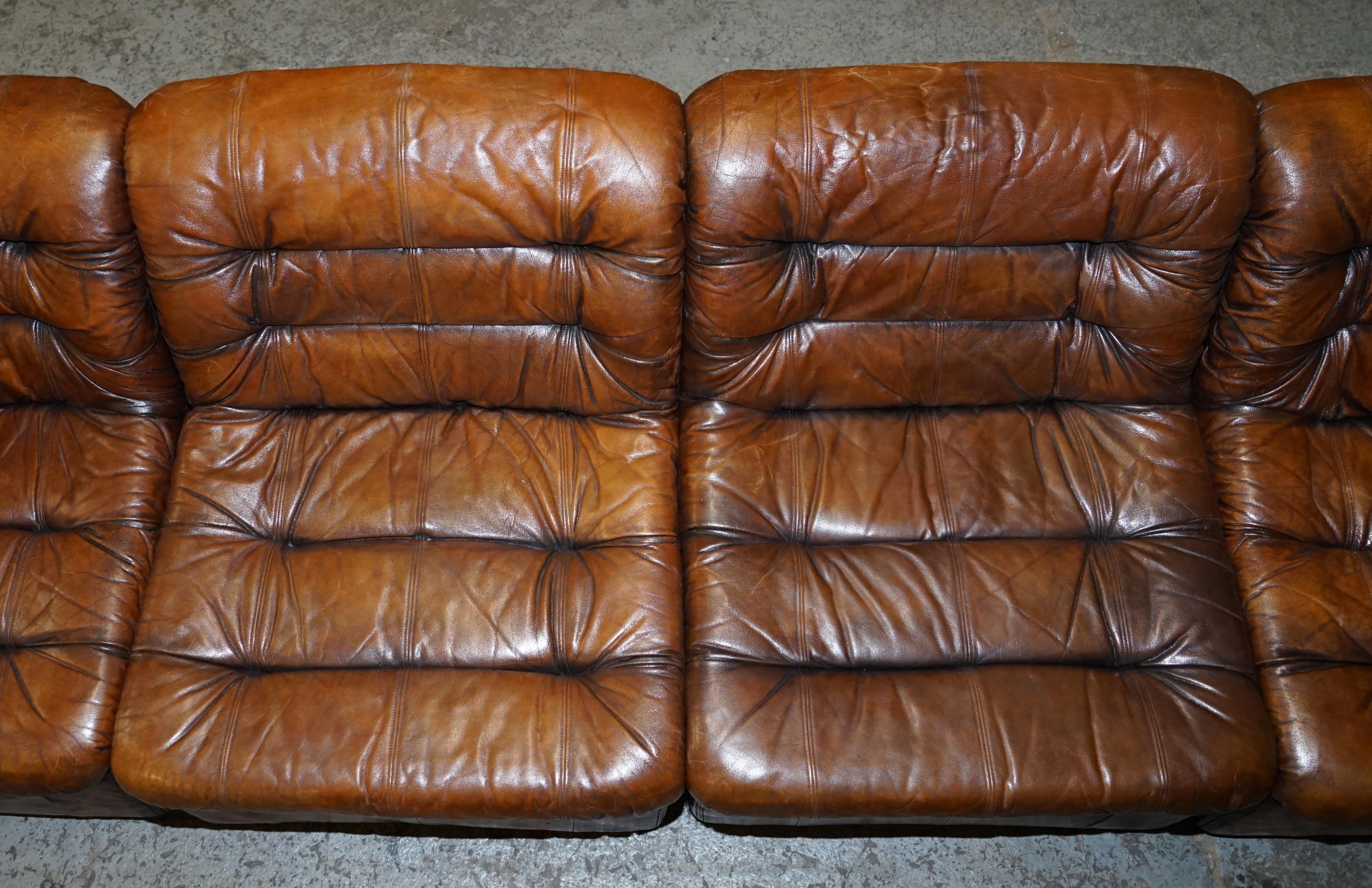 Mid-20th Century 1960's Restored De Sede Modular Ds Br Brown Leather Corner Sofa Armchair Suite