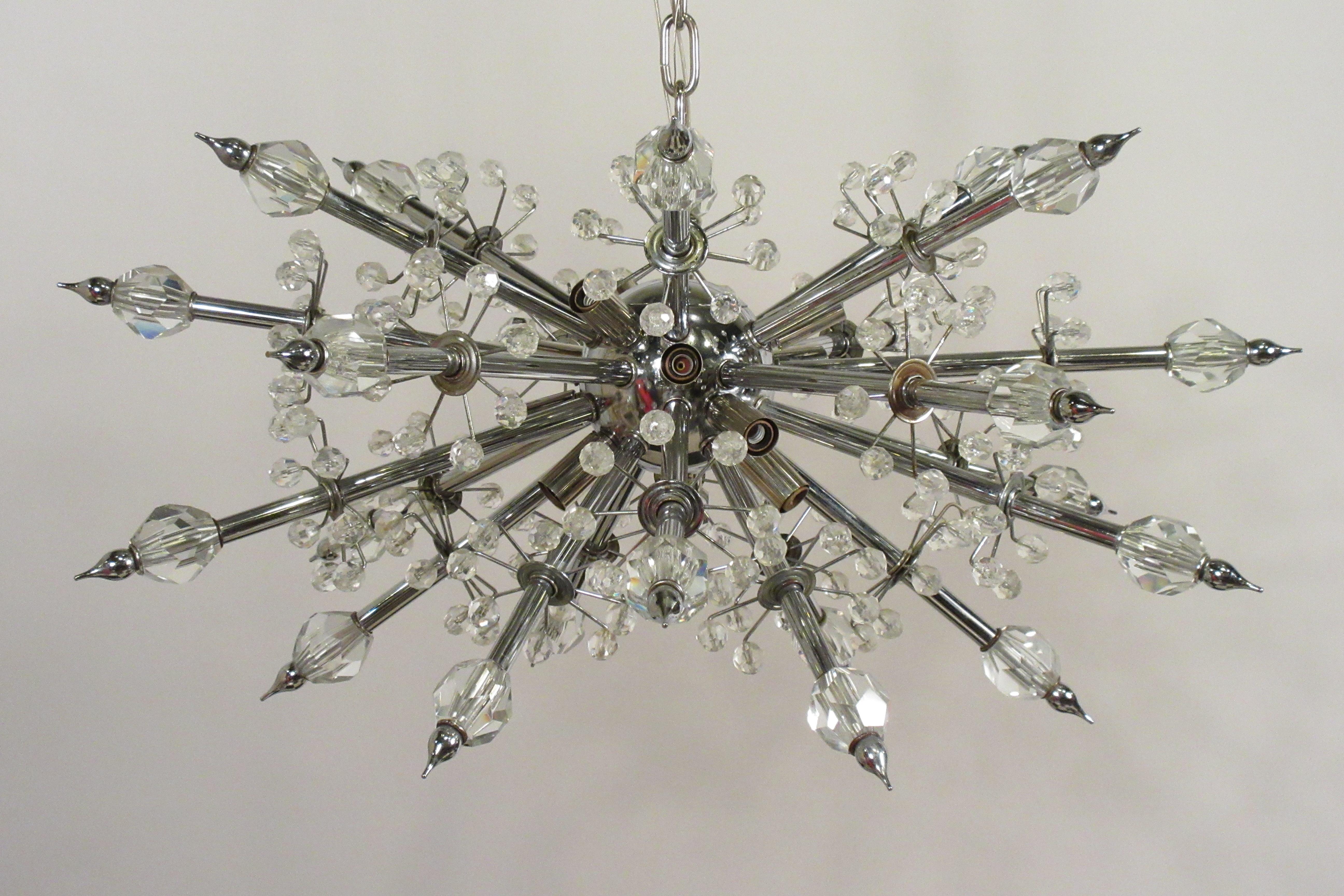 1960s totally restored Lobmeyr sputnik chandelier from a Greenwich, Connecticut home.