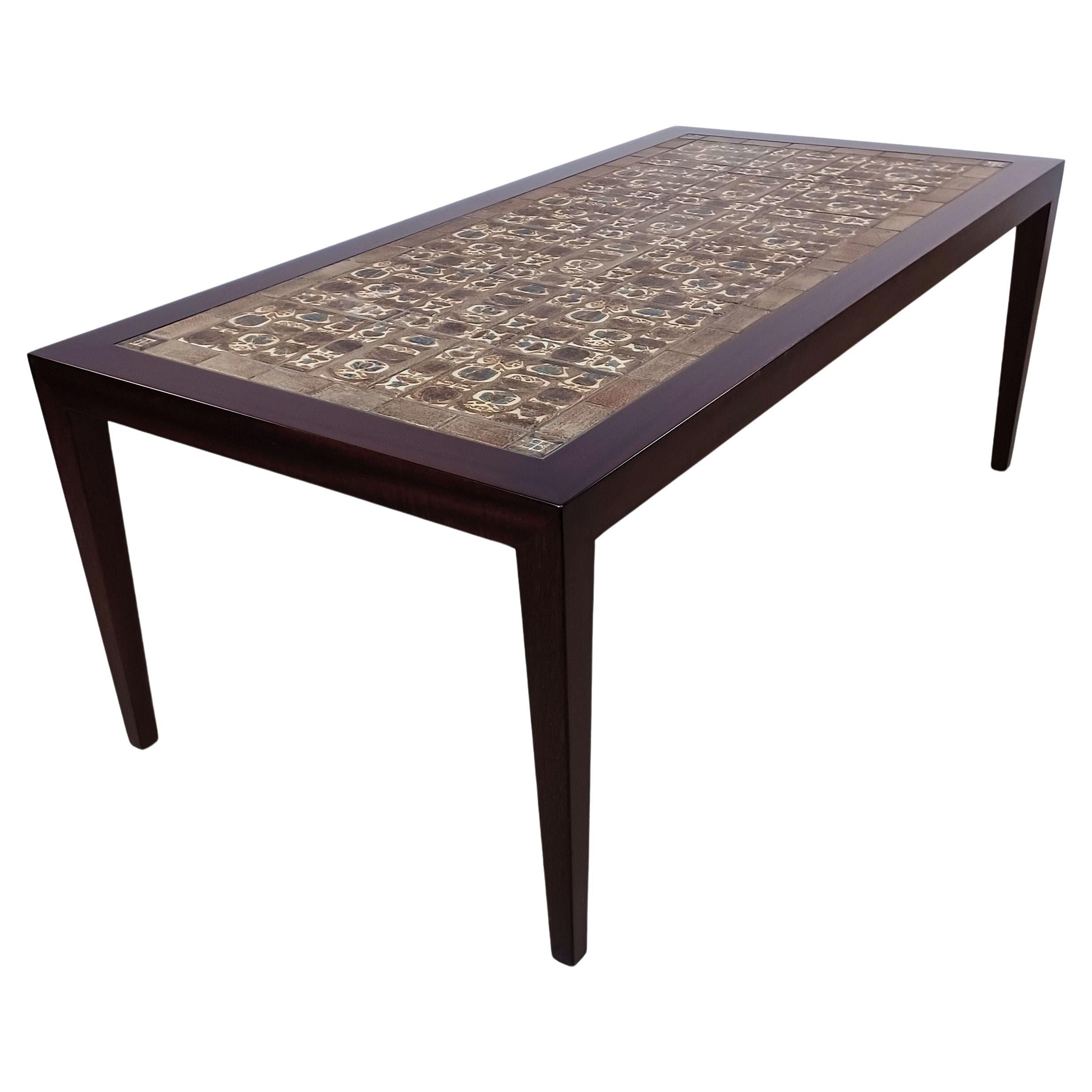 1960s Restored Severin Hansen Mahogany Coffee Table with Royal Copenhagen Tiles