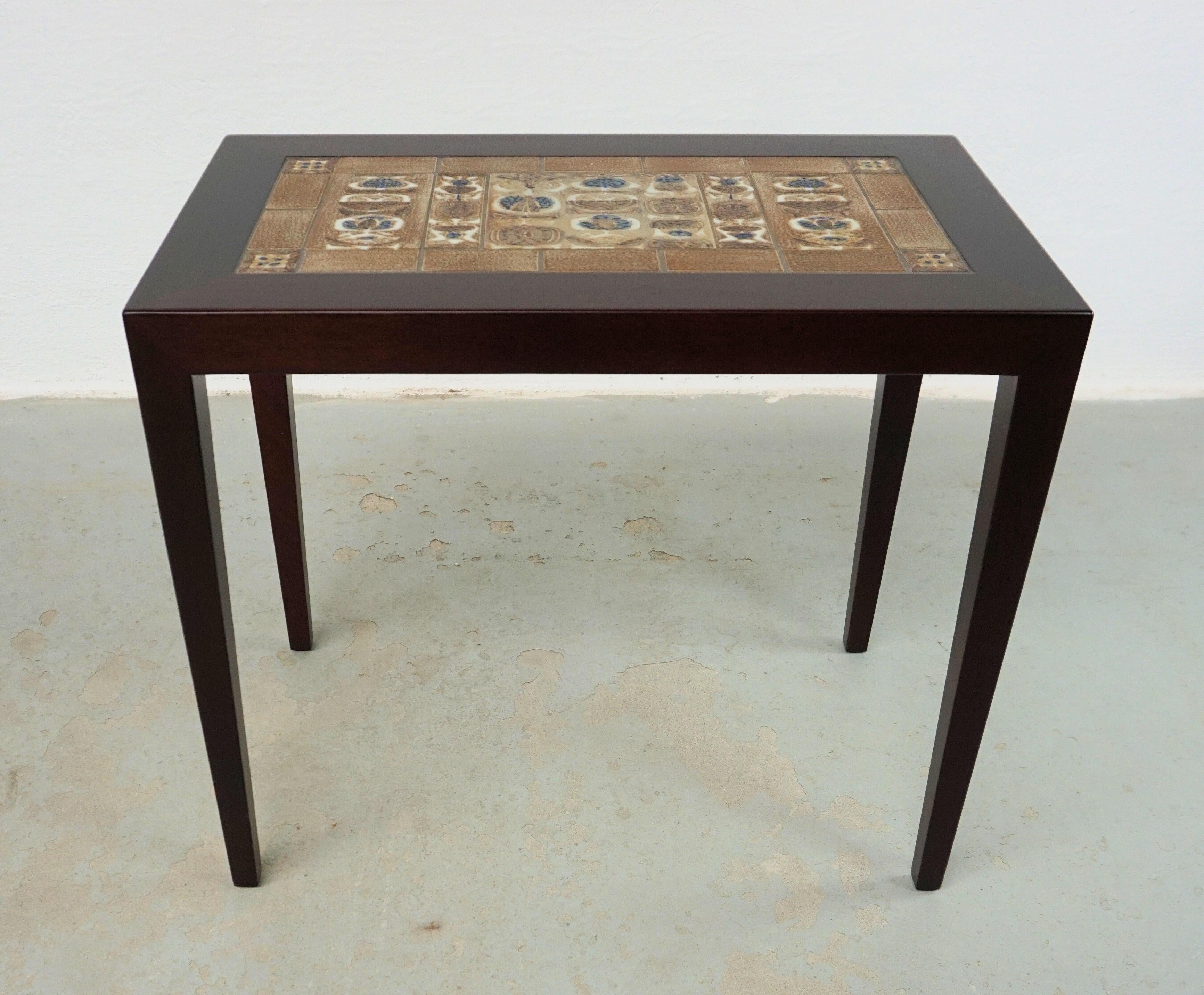 Scandinavian Modern 1960s Restored Severin Hansen Mahogny Side Table with Royal Copenhagen Tiles For Sale