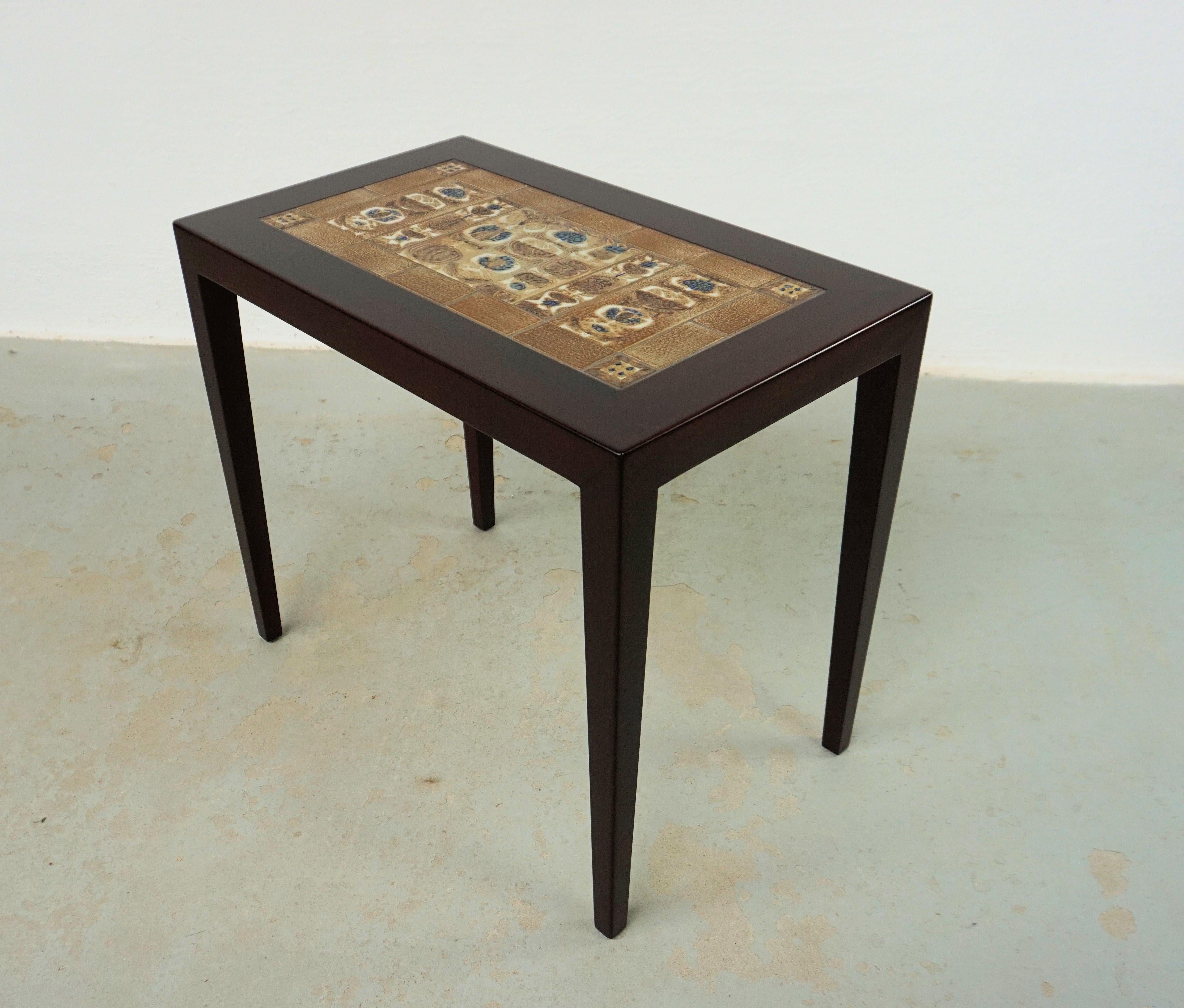 Scandinavian Modern 1960s Restored Severin Hansen Mahogny Side Table with Royal Copenhagen Tiles  For Sale