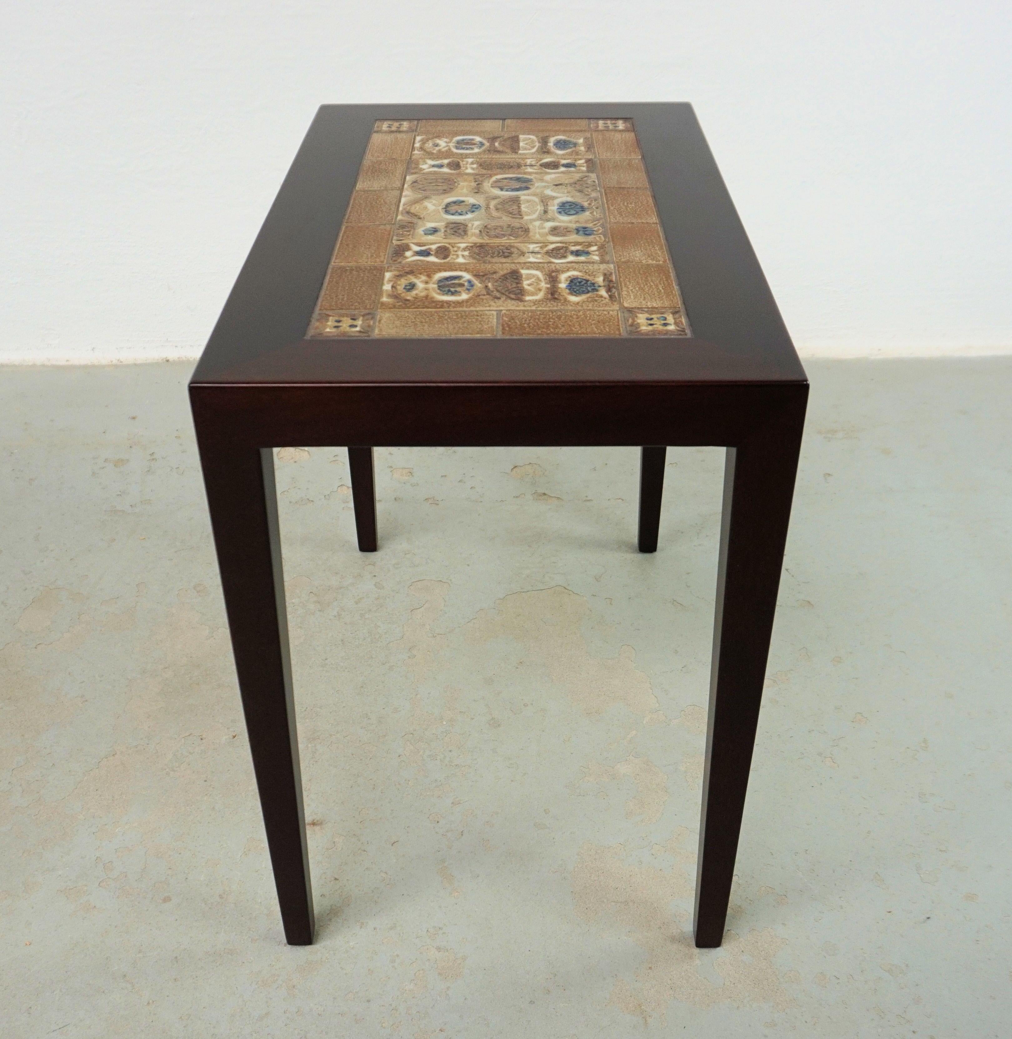 Scandinavian Modern 1960s Restored Severin Hansen Mahogny Side Table with Royal Copenhagen Tiles  For Sale