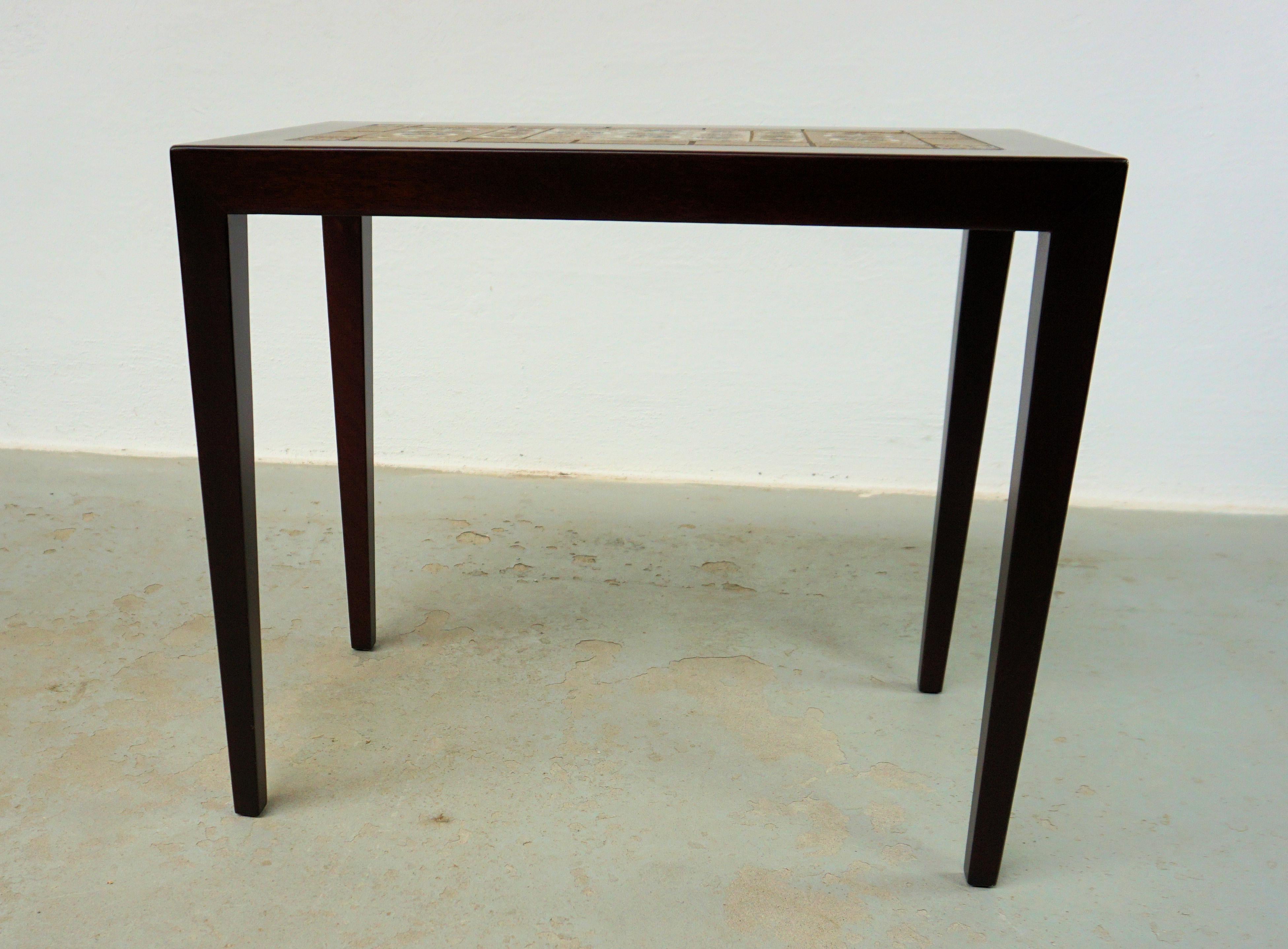 1960s Restored Severin Hansen Mahogny Side Table with Royal Copenhagen Tiles In Excellent Condition For Sale In Knebel, DK