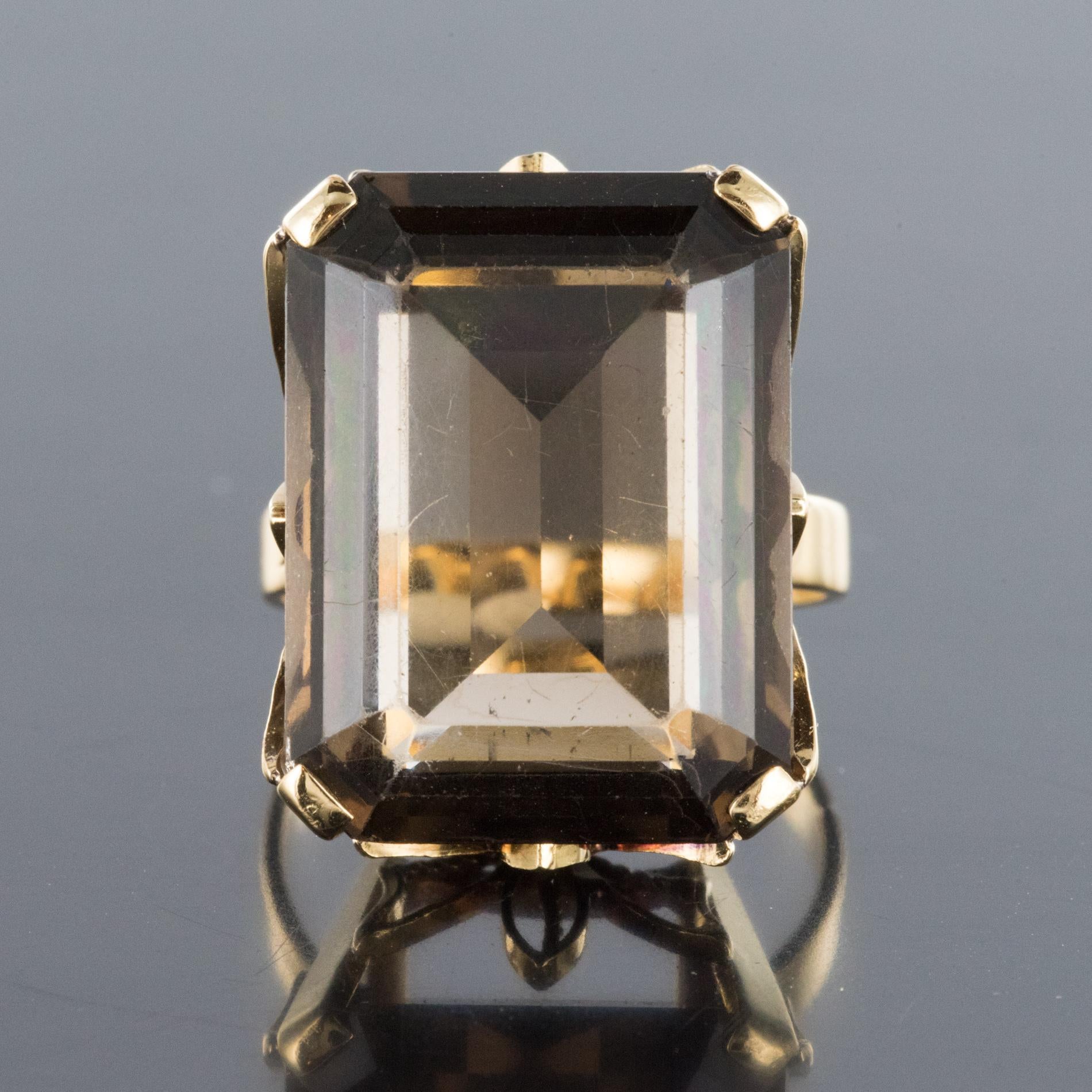 1960s Retro 14 Carat Smoky Quartz Yellow Gold Ring 6