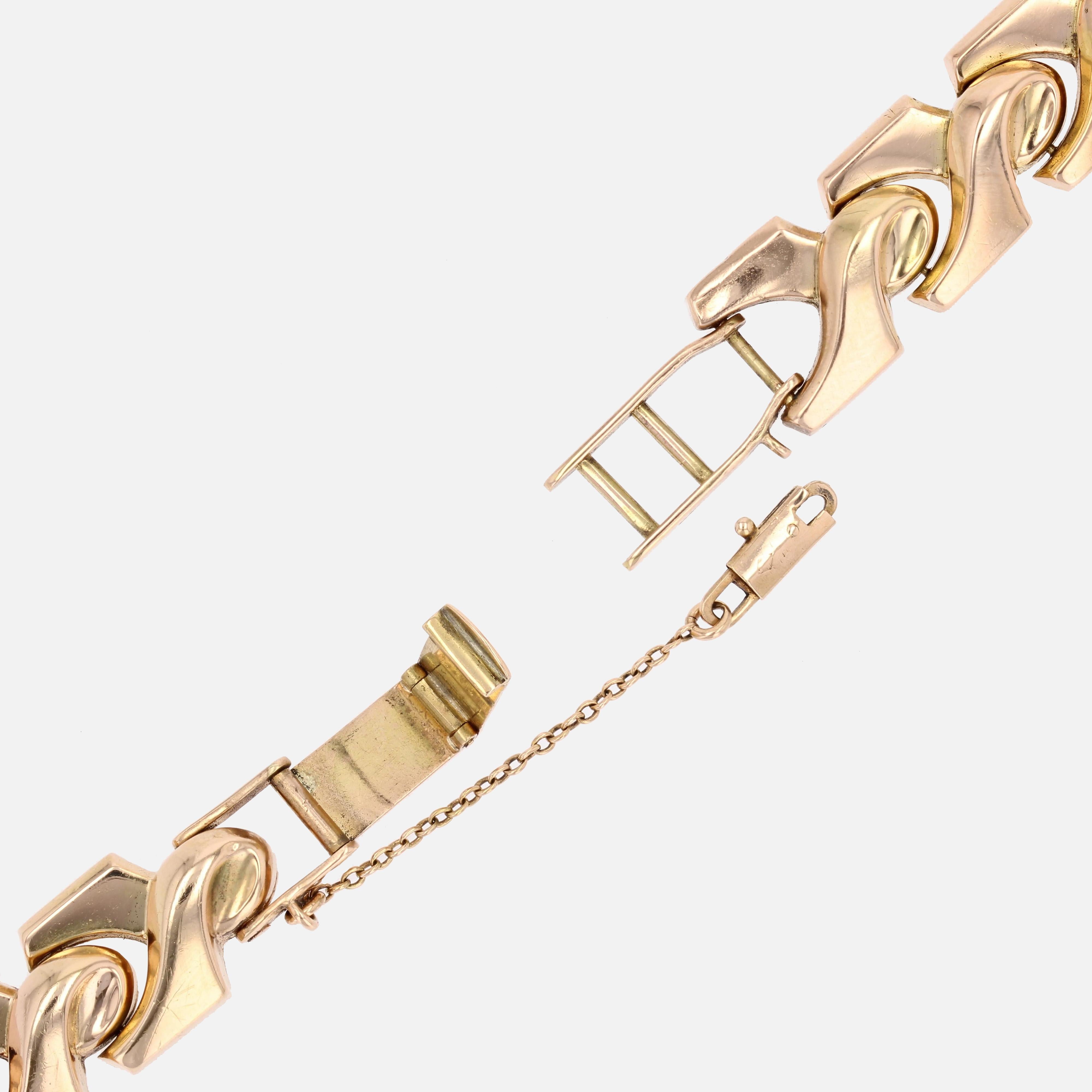 1960s Retro 18 Karat Rose Gold Articulated Bow Pattern Bracelet For Sale 6