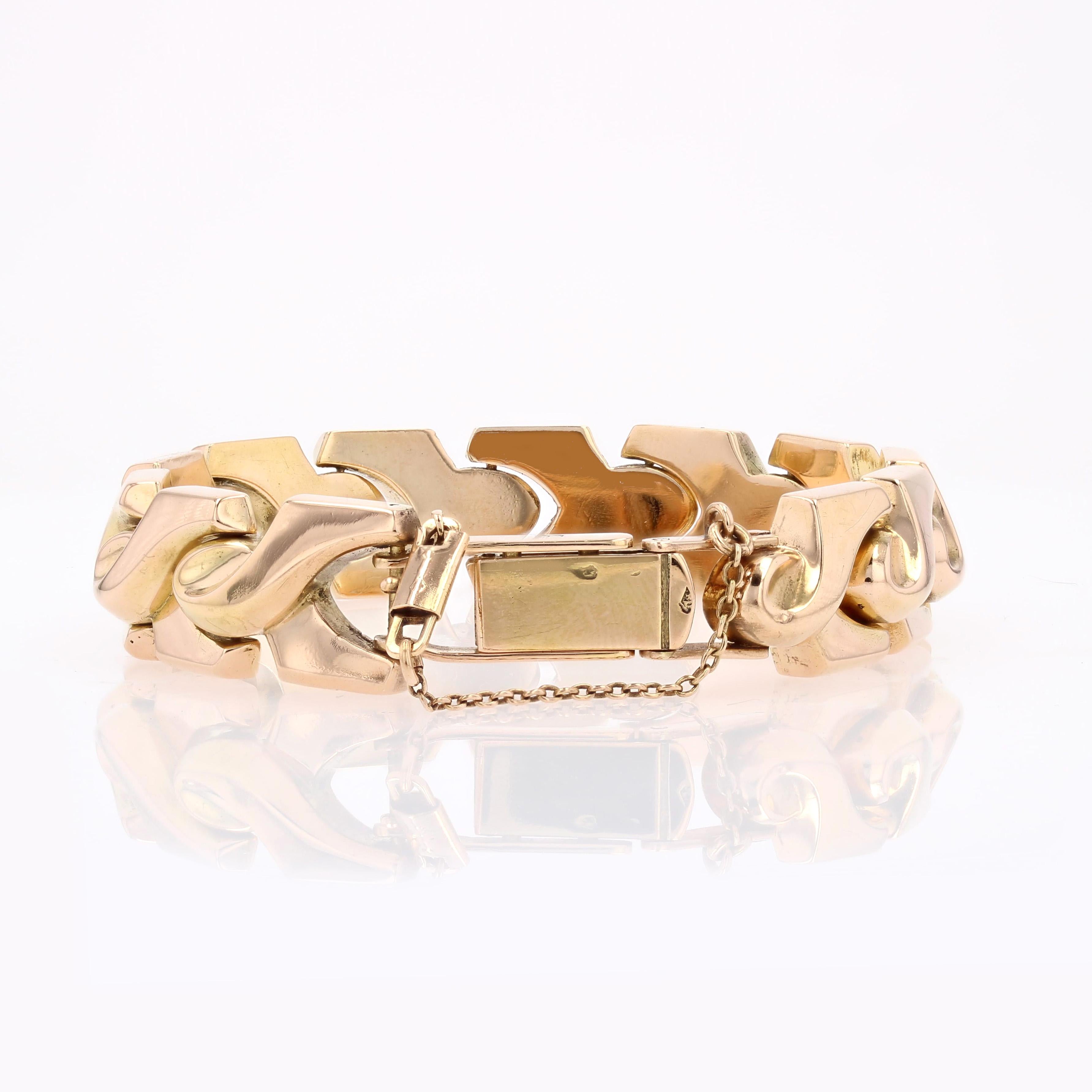 1960s Retro 18 Karat Rose Gold Articulated Bow Pattern Bracelet For Sale 7