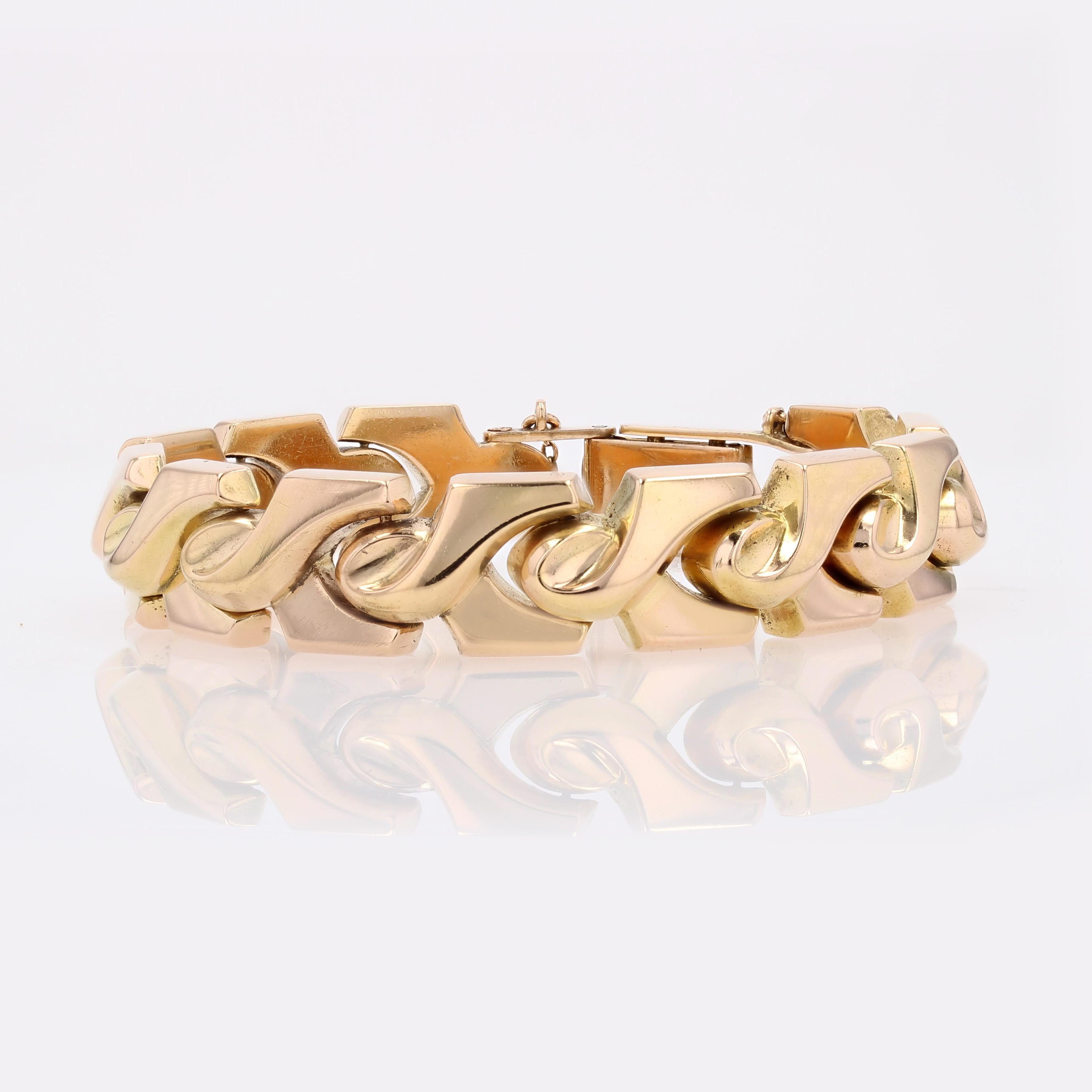 Women's 1960s Retro 18 Karat Rose Gold Articulated Bow Pattern Bracelet For Sale