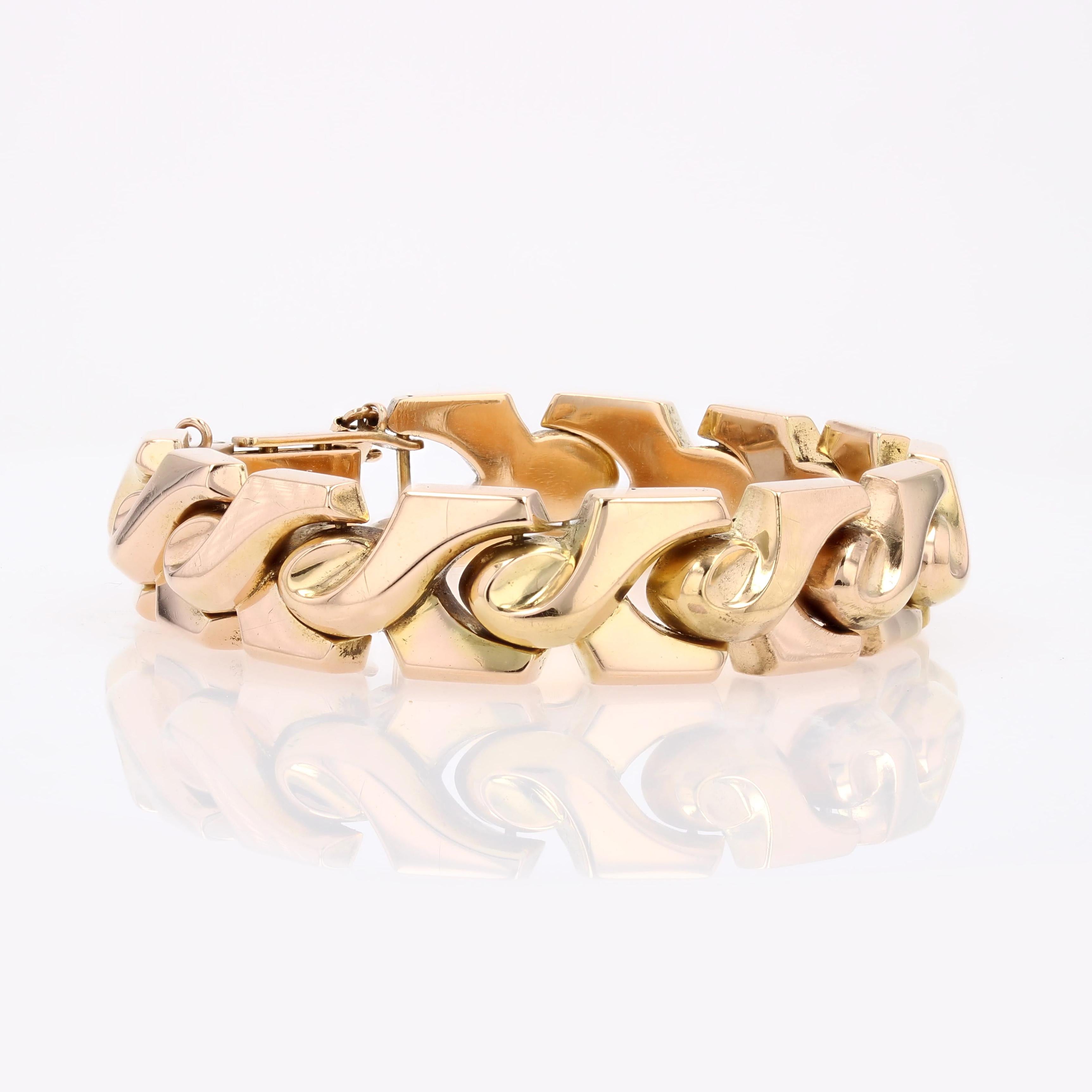 1960s Retro 18 Karat Rose Gold Articulated Bow Pattern Bracelet For Sale 1