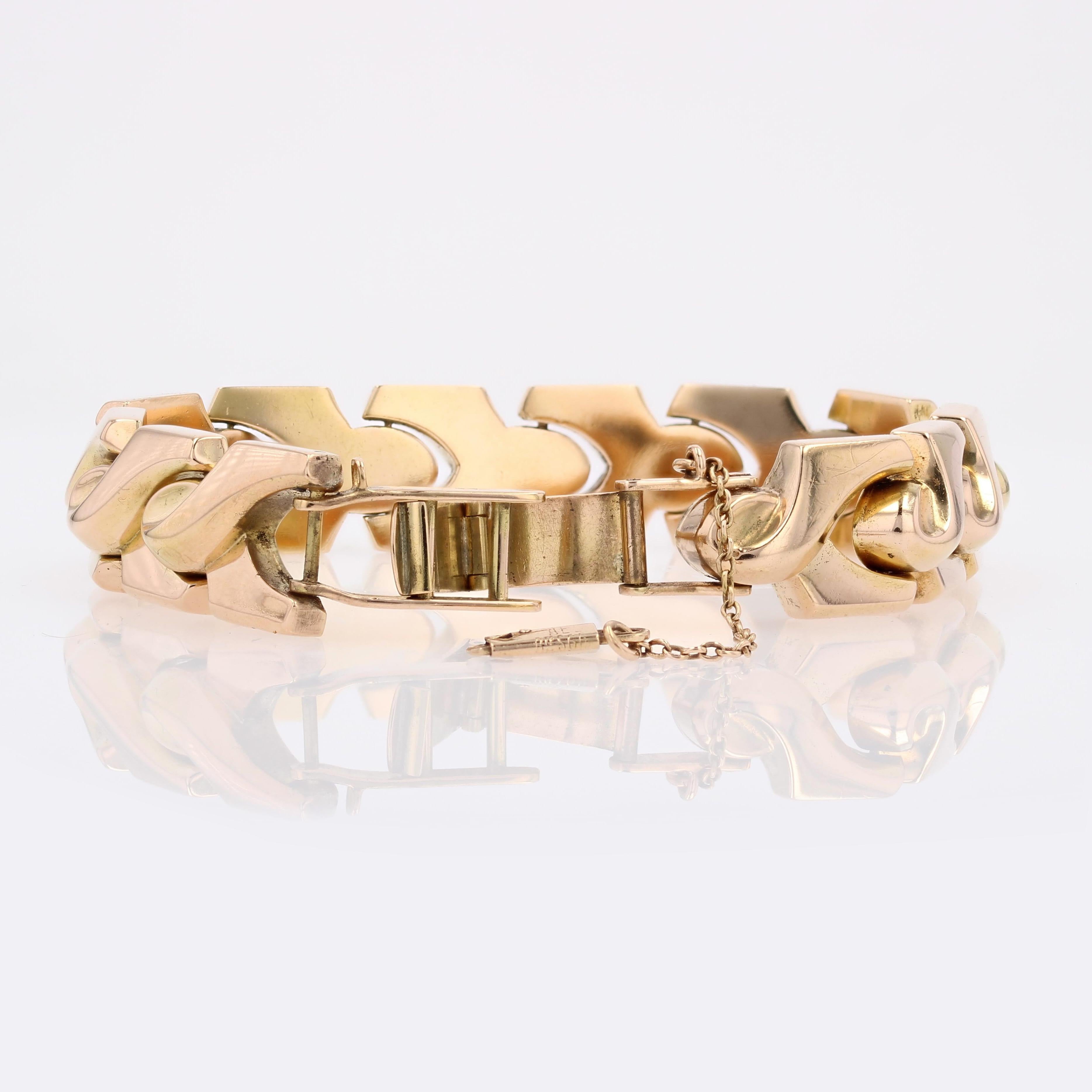 1960s Retro 18 Karat Rose Gold Articulated Bow Pattern Bracelet For Sale 4