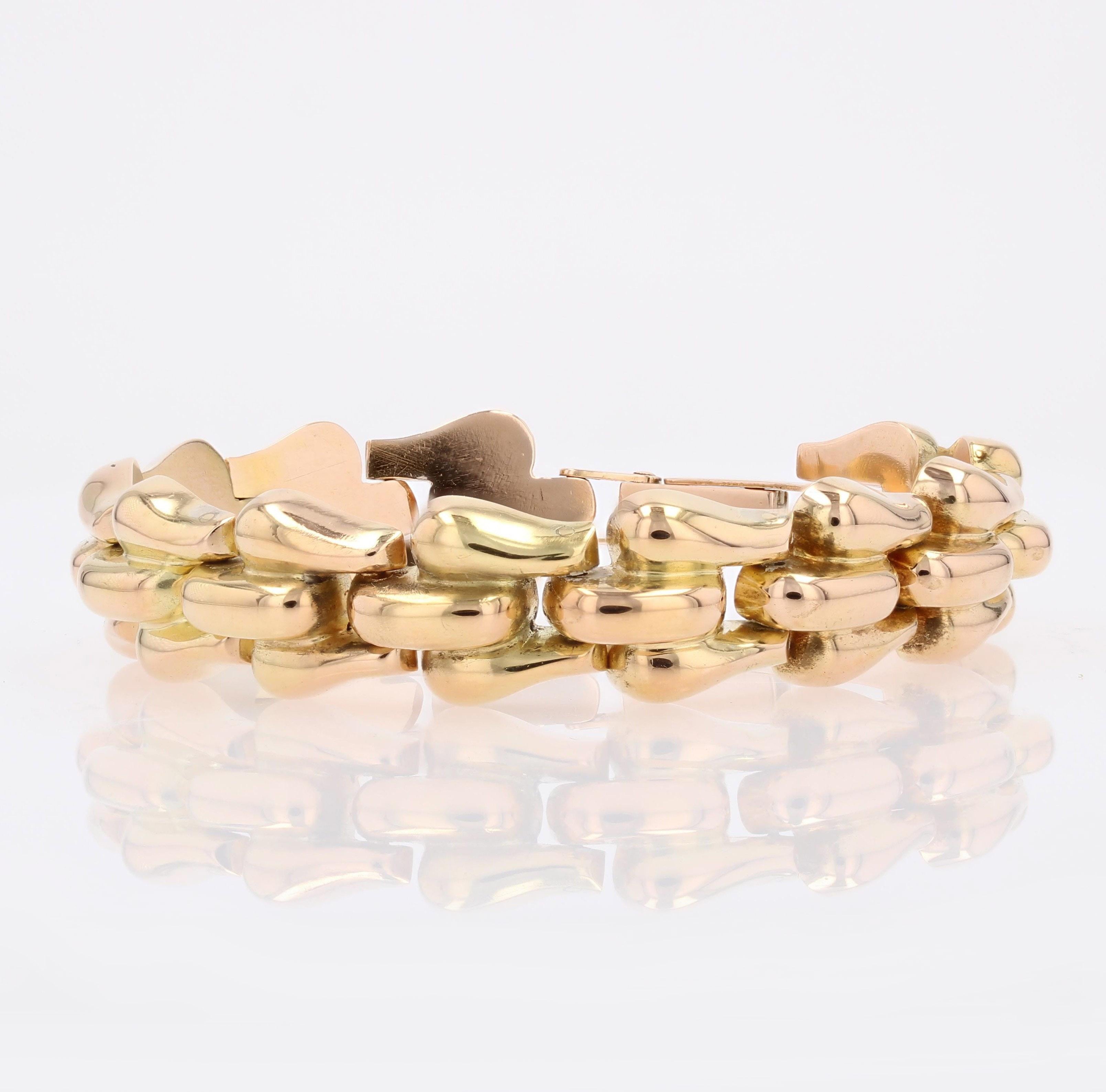 1960s Retro 18 Karat Rose Gold Articulated Bracelet Bon état - En vente à Poitiers, FR
