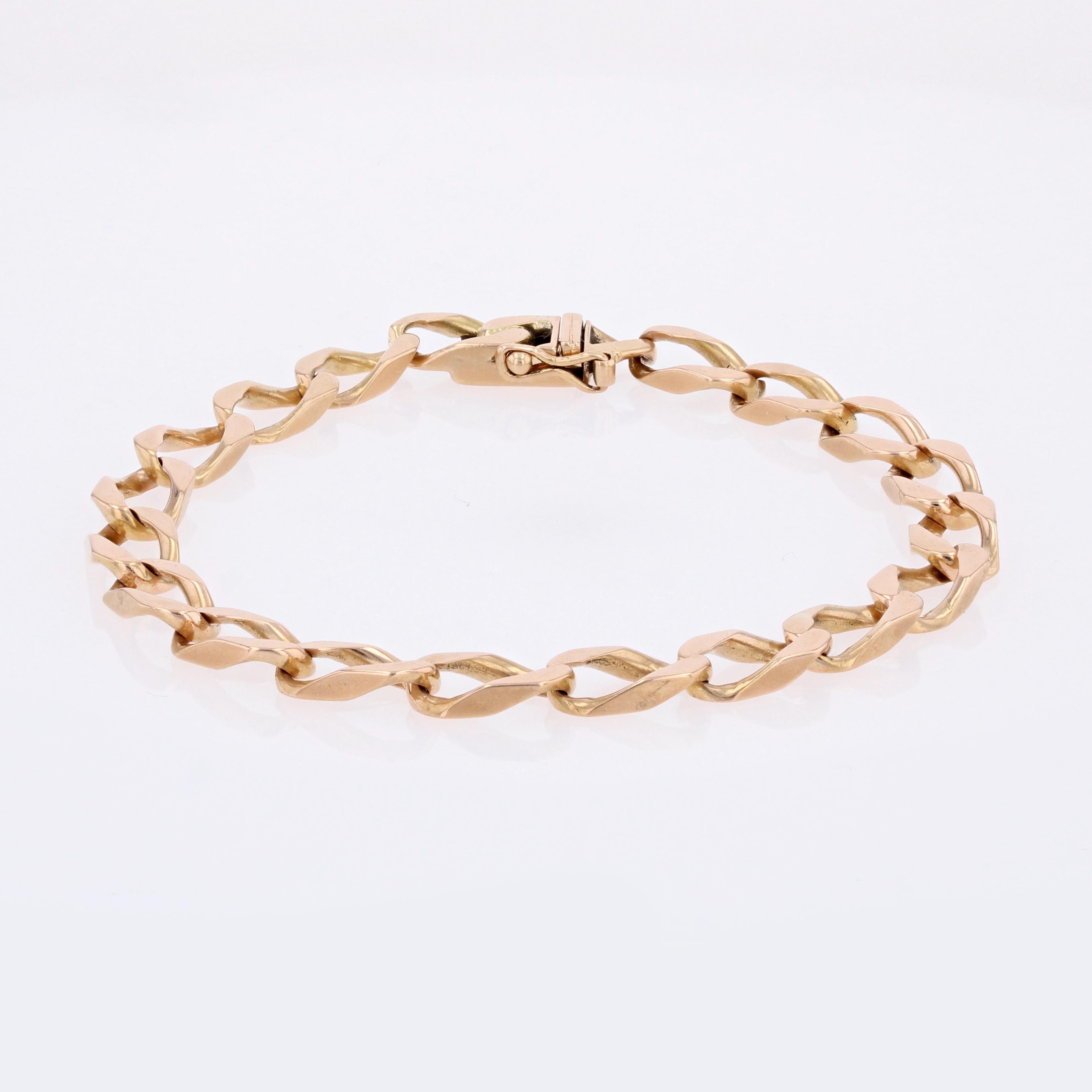 1960s Retro 18 Karat Rose Gold Curb Bracelet In Good Condition For Sale In Poitiers, FR