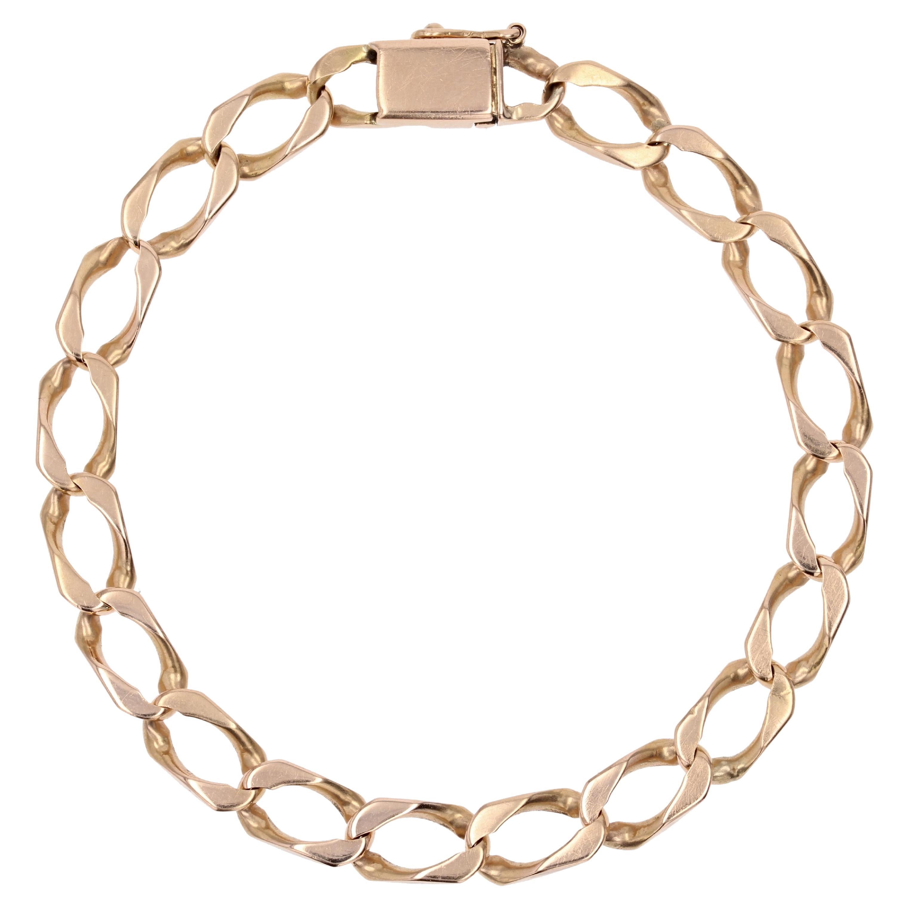 1960s Retro 18 Karat Rose Gold Curb Bracelet For Sale