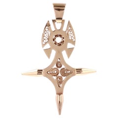 1960s Retro 18 Karat Rose Gold Filigree Agadez Cross Pendant