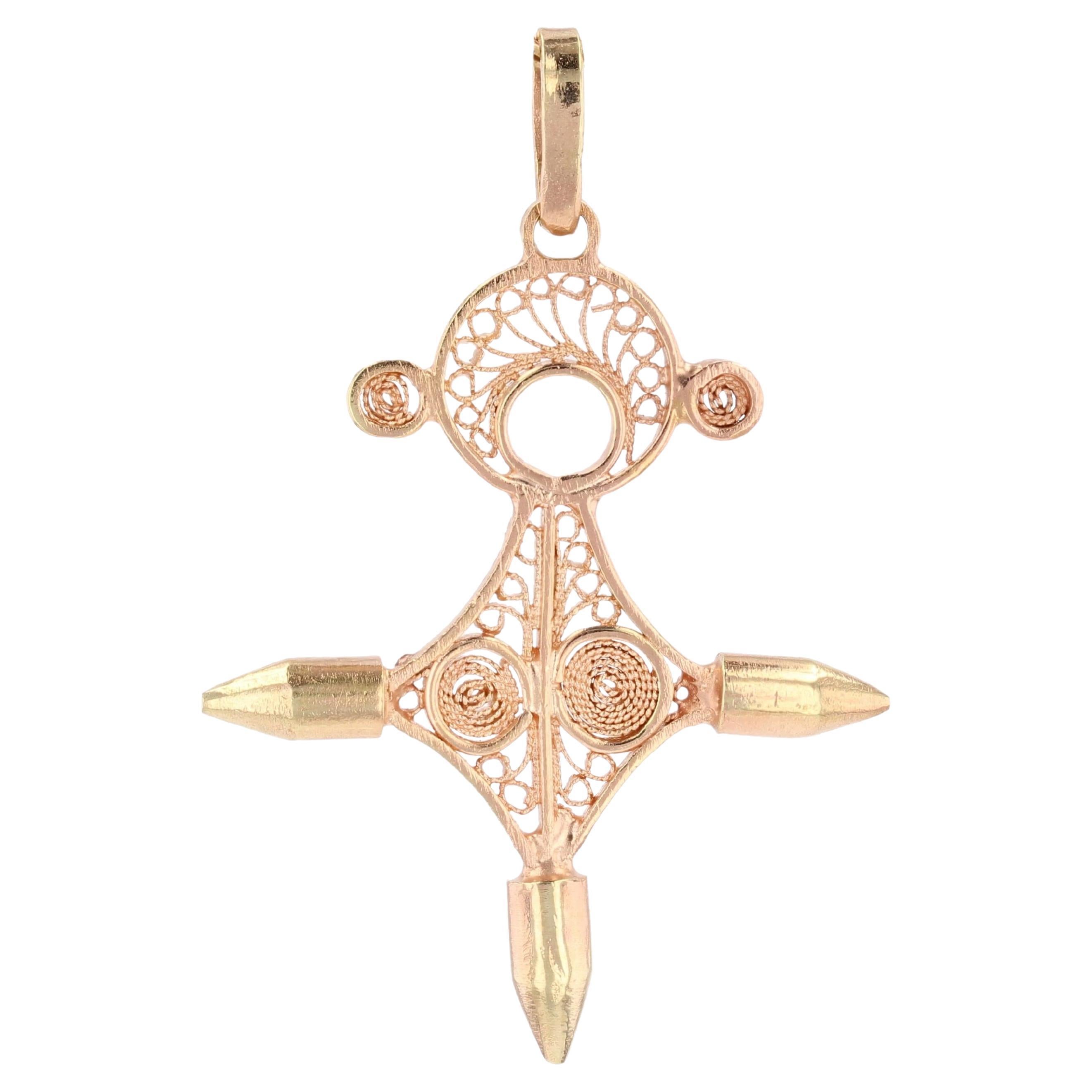 Ciondolo a croce Agadez in oro rosa 18 carati retrò degli anni 
60