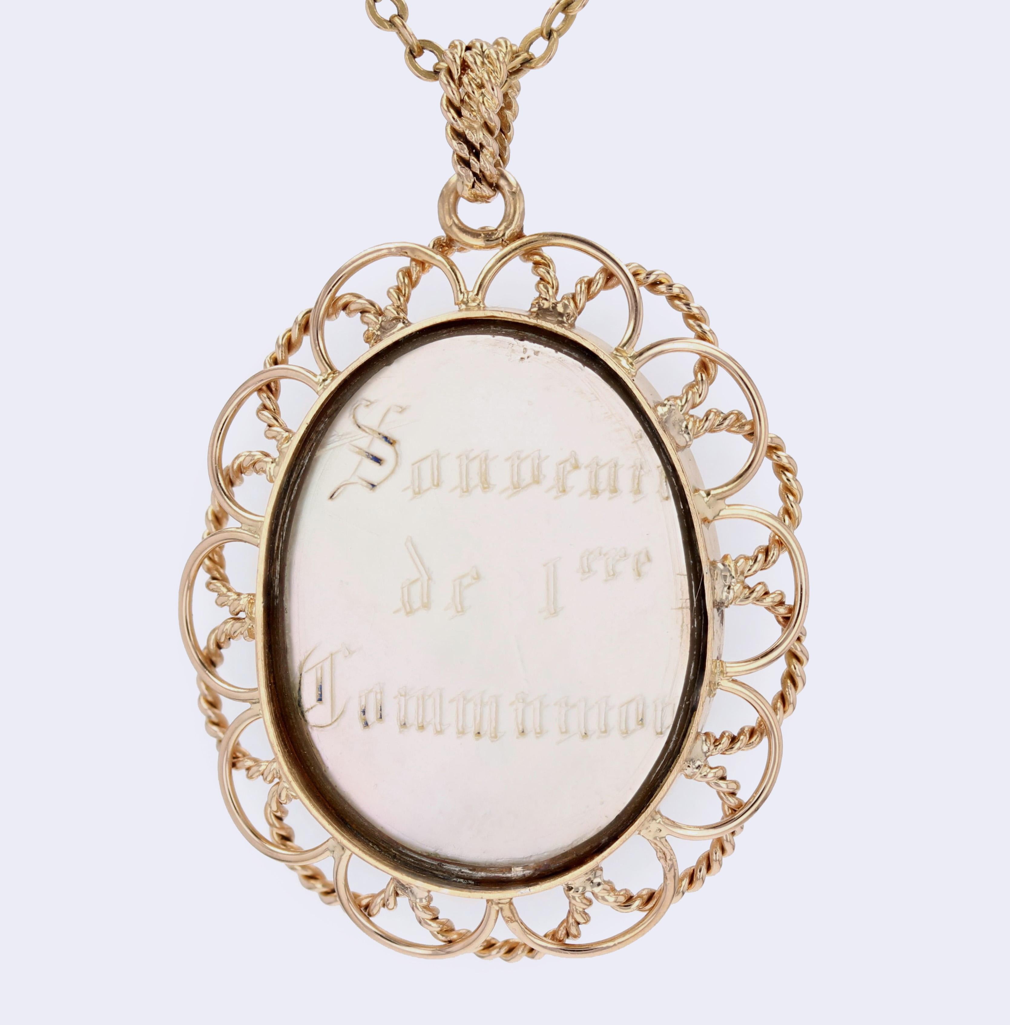 Medaglia retrò degli anni '60 in oro rosa 18 carati Madre di Perla Vergine Maria in vendita 4