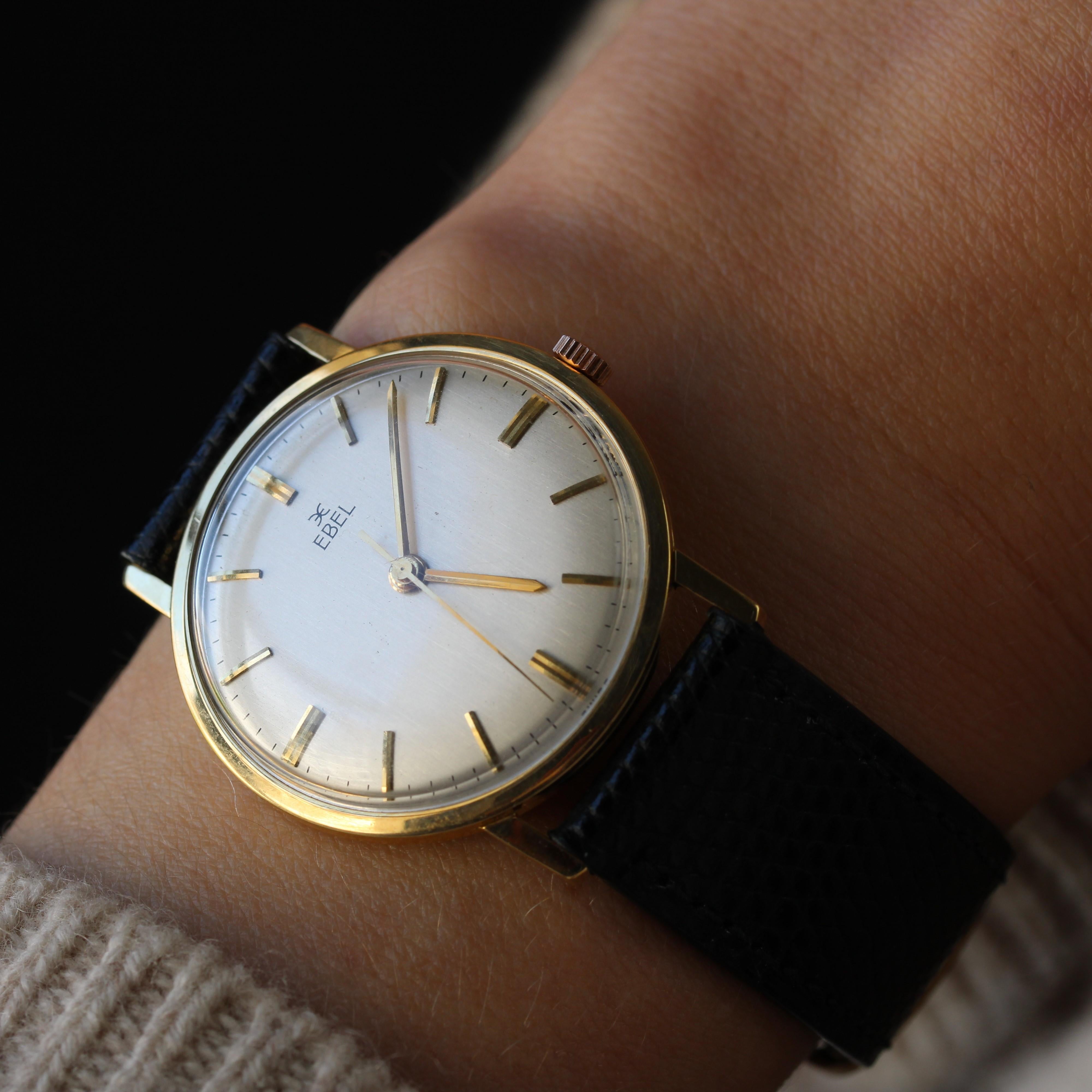 1960s Retro 18 karat Yellow Gold Ebel Mechanical Men Watch For Sale 4