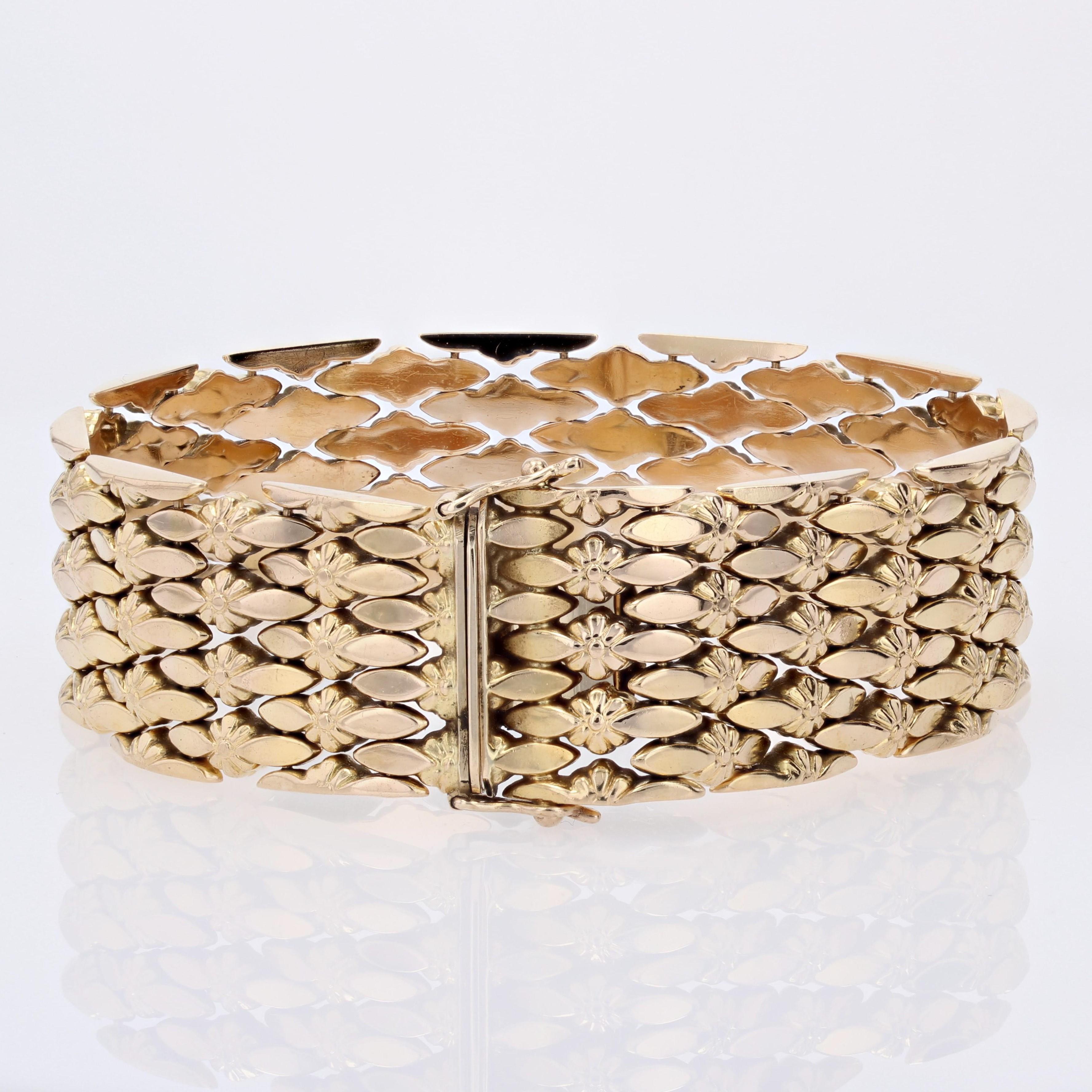 1960s Retro 18 Karat Yellow Gold Flowers Ribbon Bracelet For Sale 6