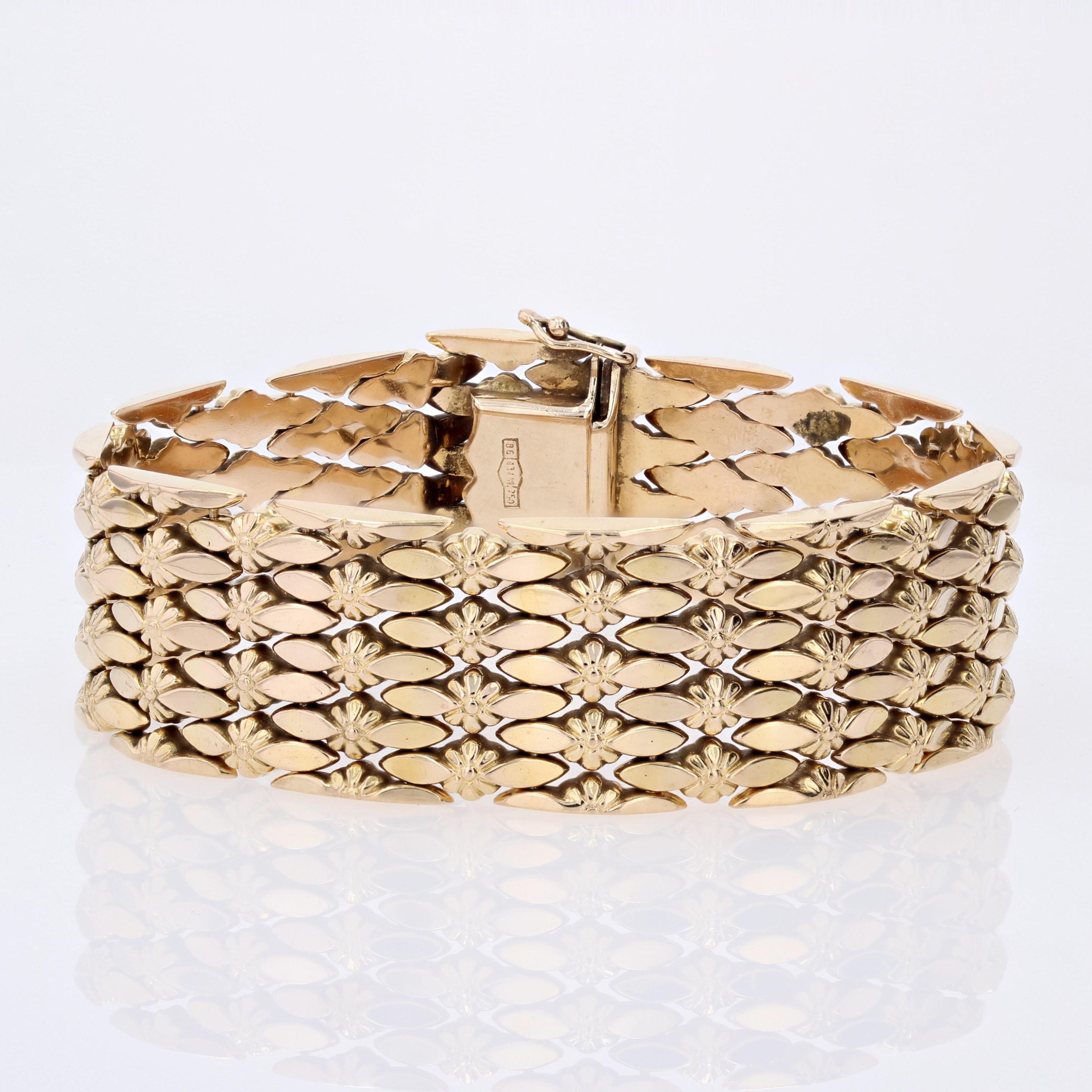 1960s Retro 18 Karat Yellow Gold Flowers Ribbon Bracelet For Sale 7