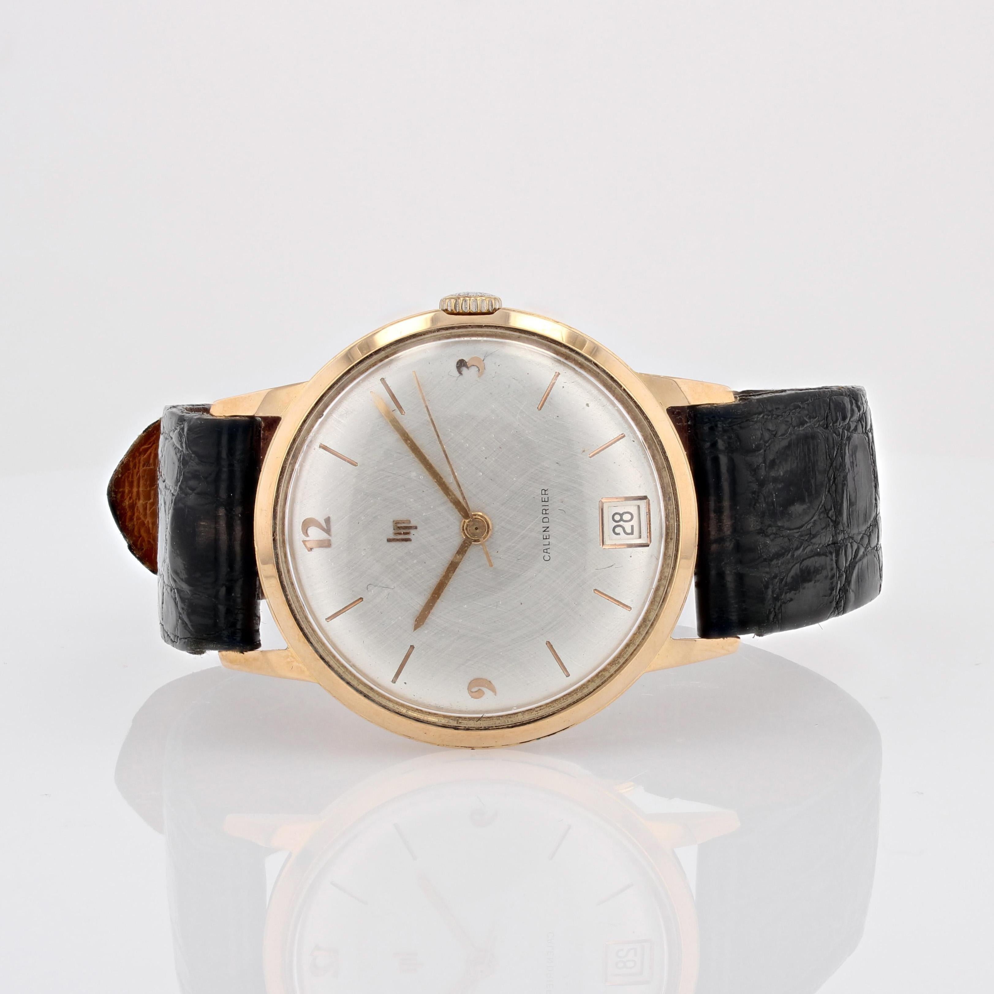 1960s Retro 18 karat Yellow Gold Lip Calendrier Mechanical Men Watch In Good Condition In Poitiers, FR